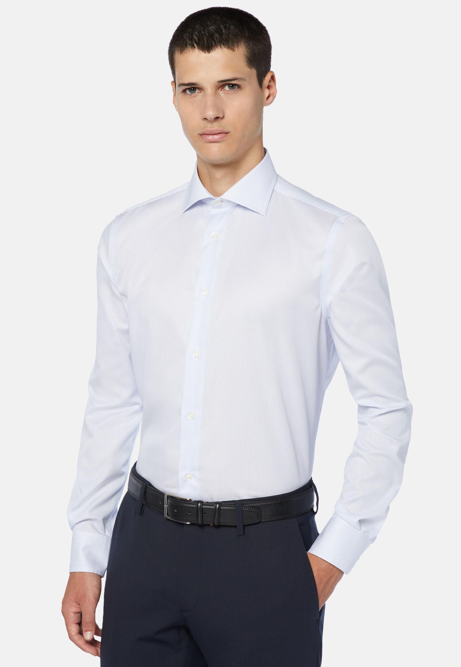 Striped Cotton Twill Shirt Blue, Light Blue, large image number 2