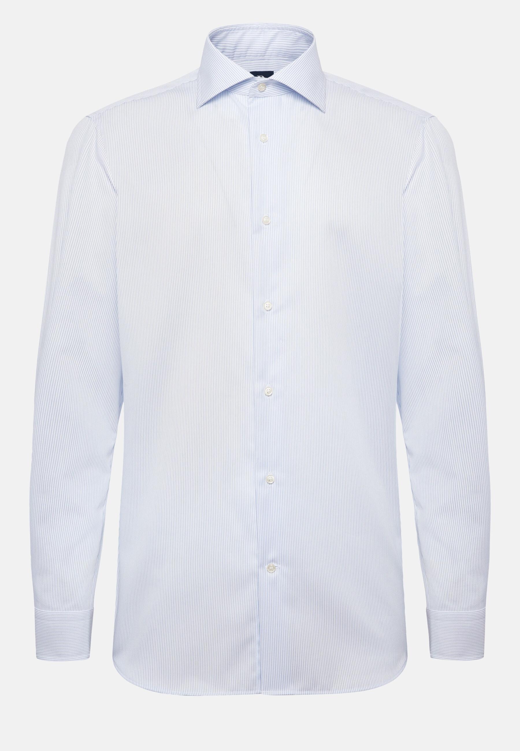 Striped Cotton Twill Shirt Blue, Light Blue, large image number 14