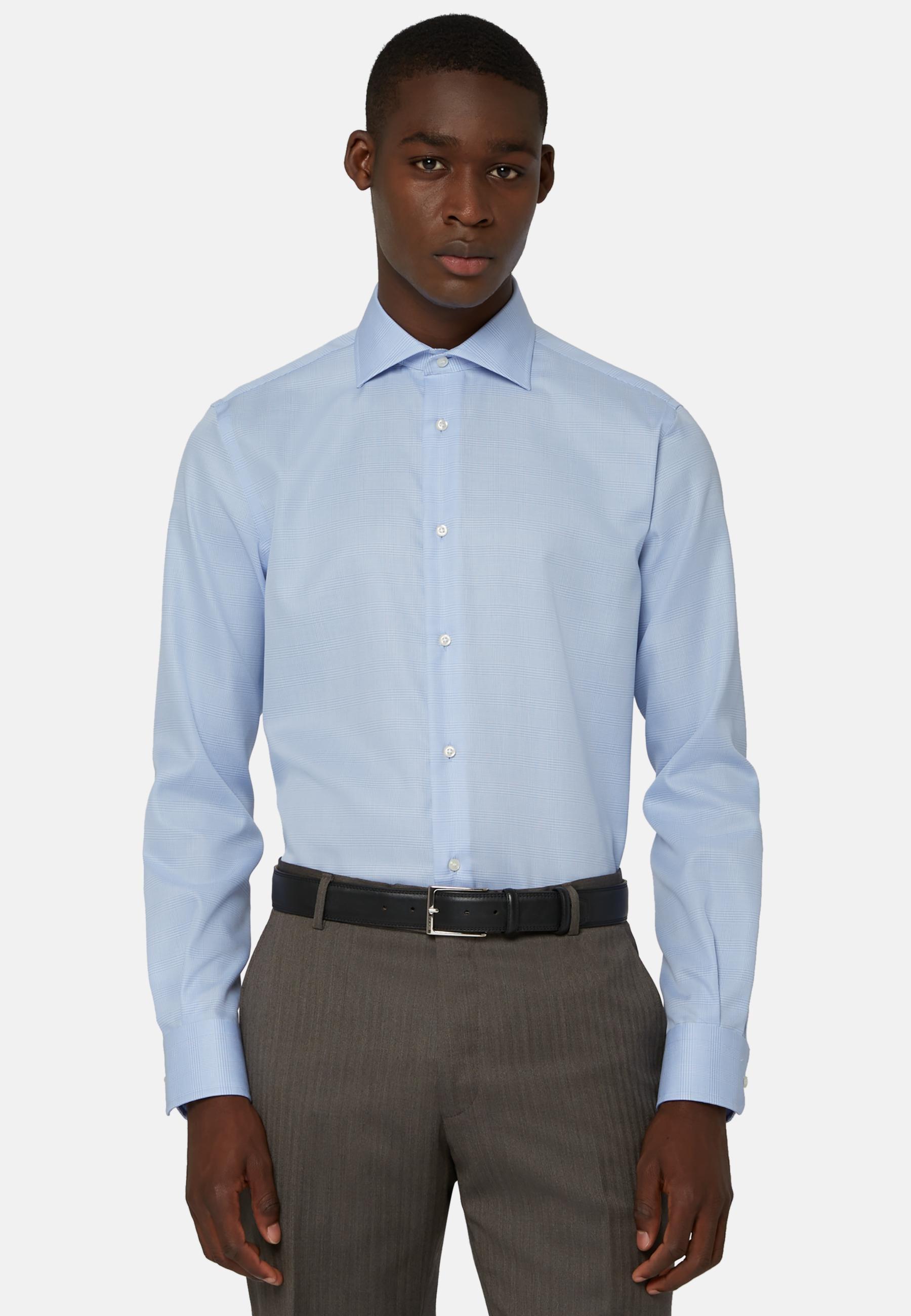 Cotton Glencheck Shirt Blue, Light Blue, large image number 1