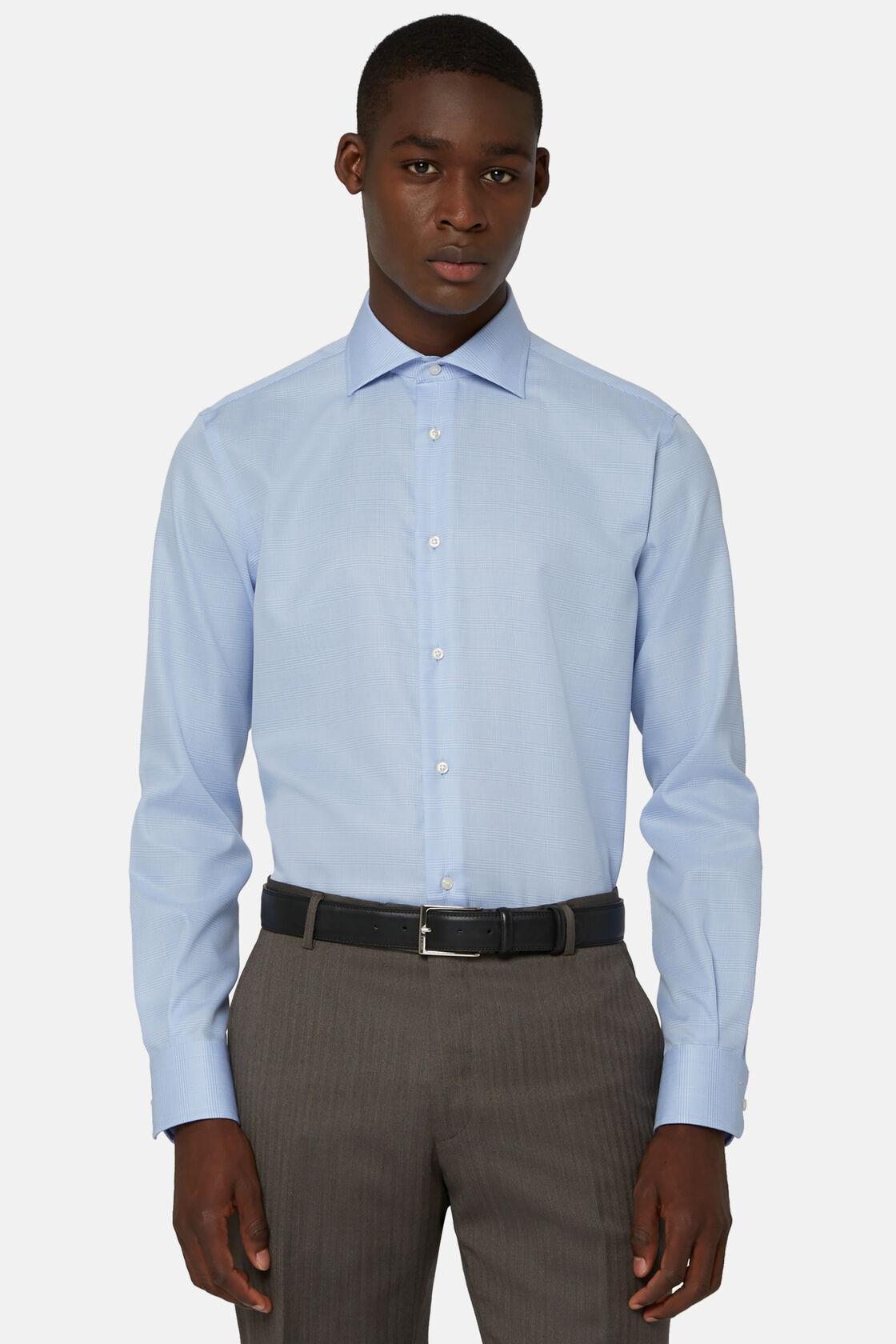 Cotton Glencheck Shirt Blue, Light Blue, large image number 2