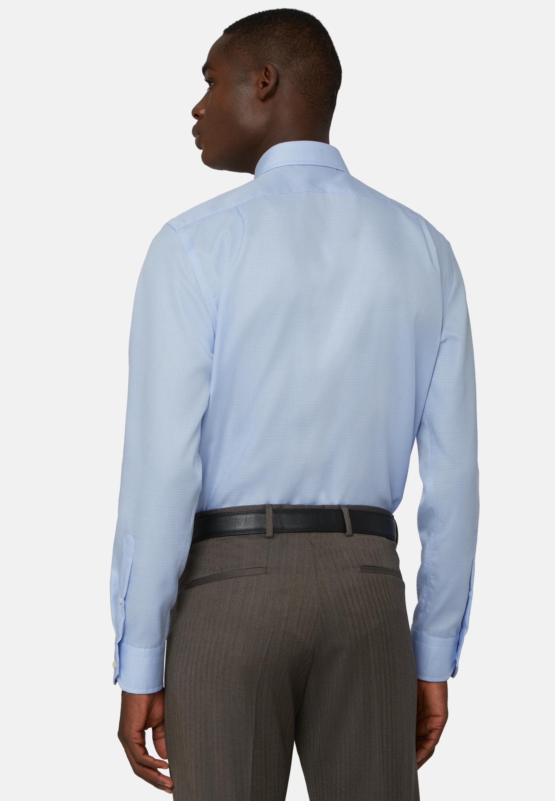Cotton Glencheck Shirt Blue, Light Blue, large image number 3