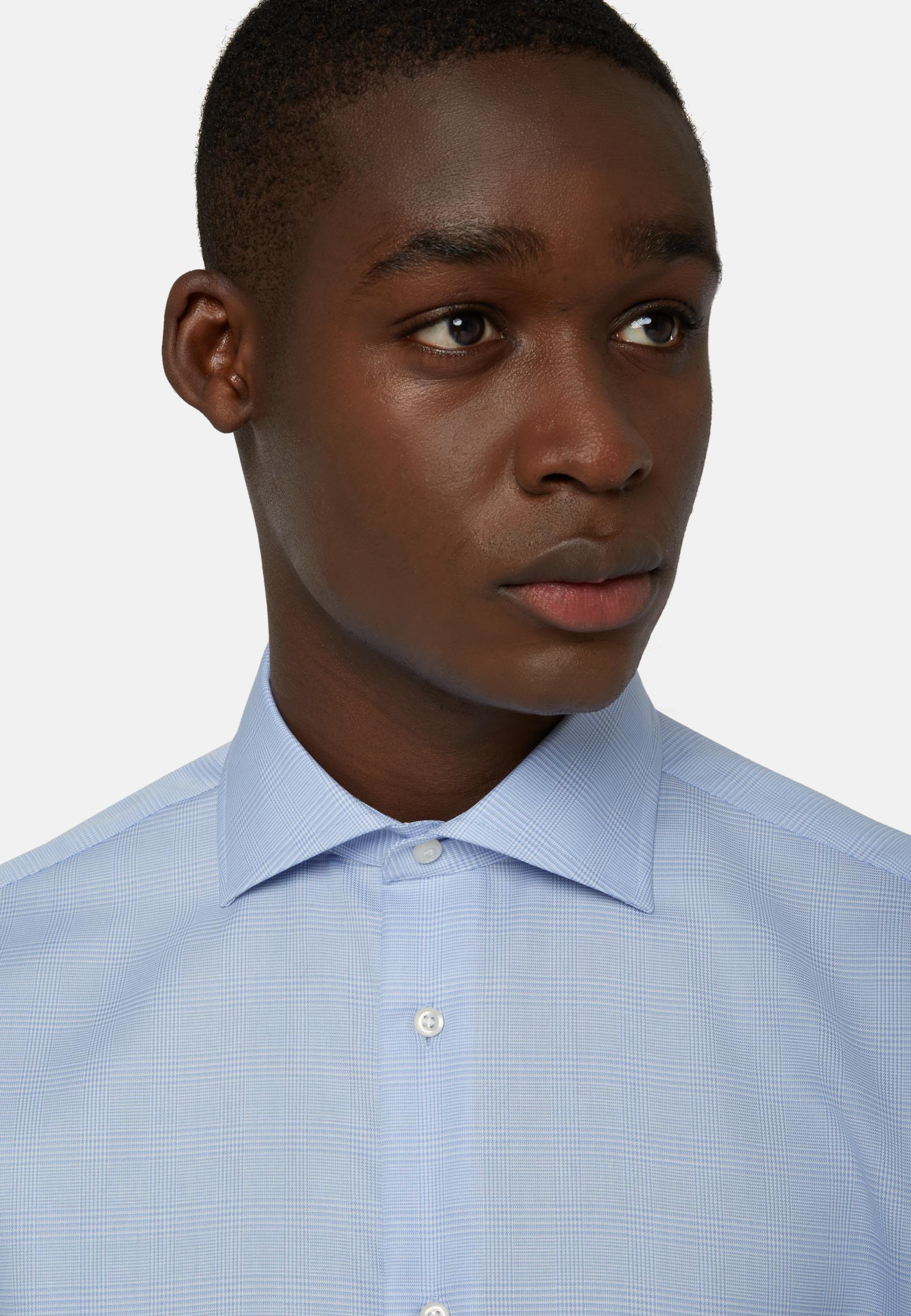 Cotton Glencheck Shirt Blue, Light Blue, large image number 5
