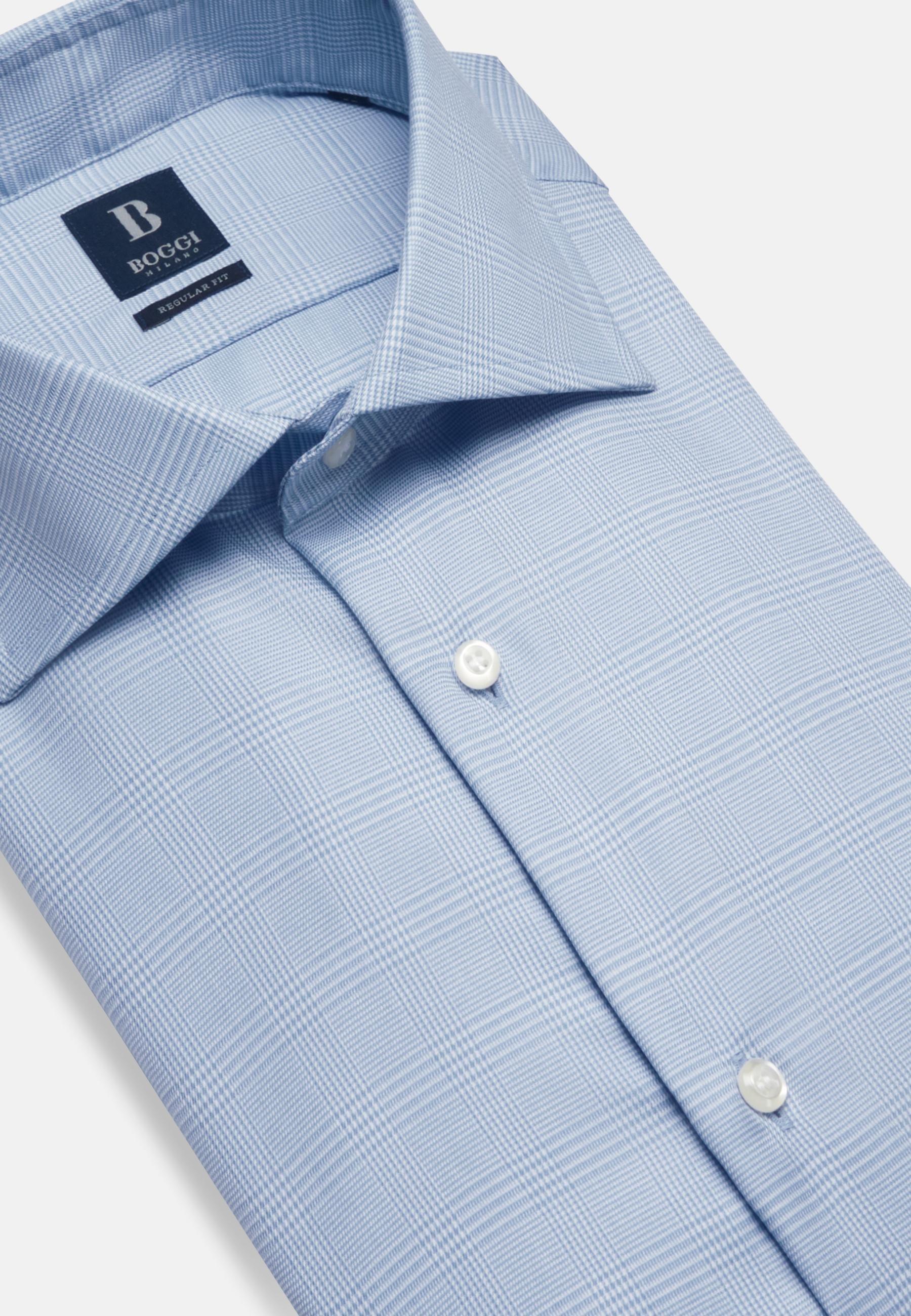 Cotton Glencheck Shirt Blue, Light Blue, large image number 7