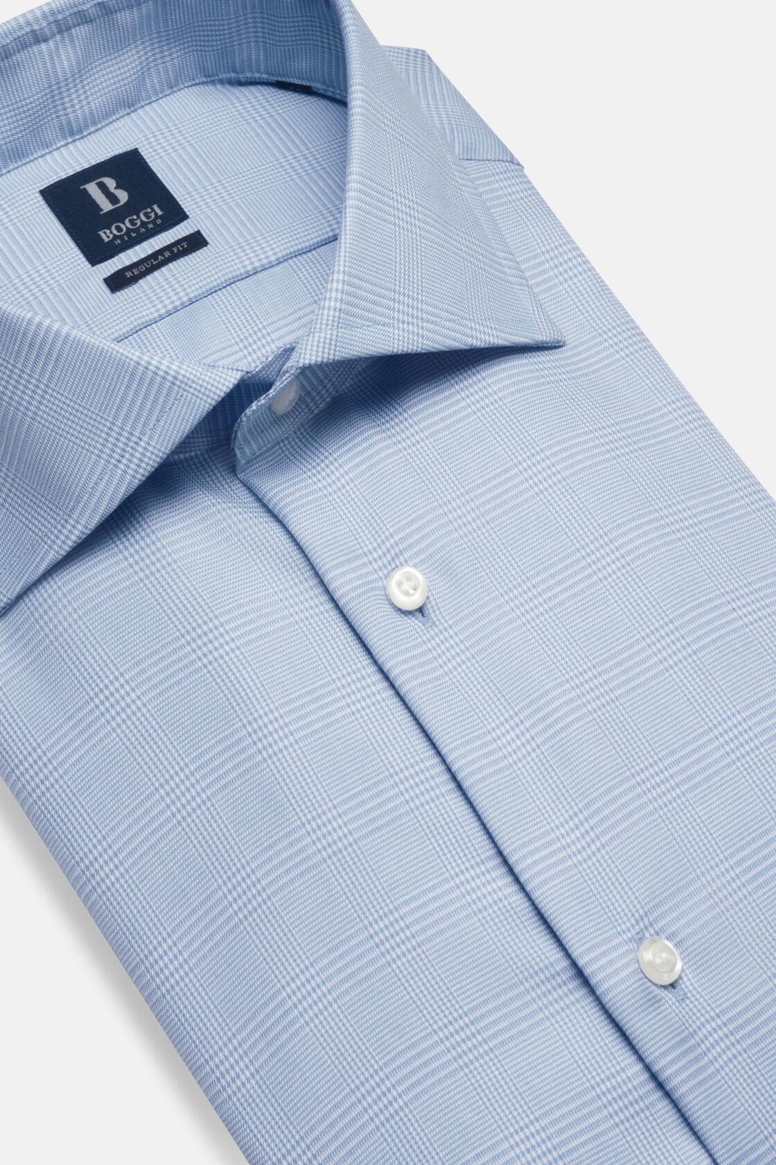 Cotton Glencheck Shirt Blue, Light Blue, large image number 12