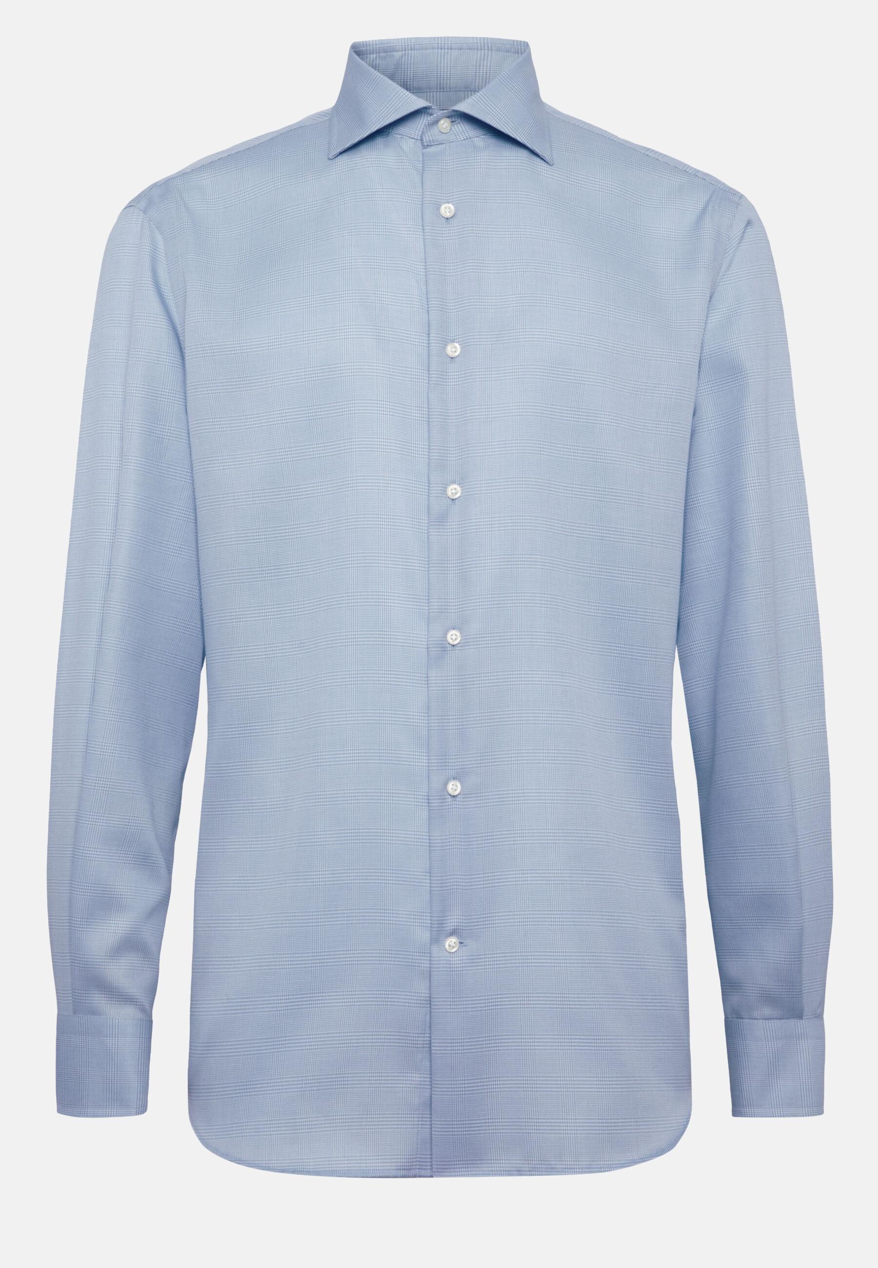 Cotton Glencheck Shirt Blue, Light Blue, large image number 14