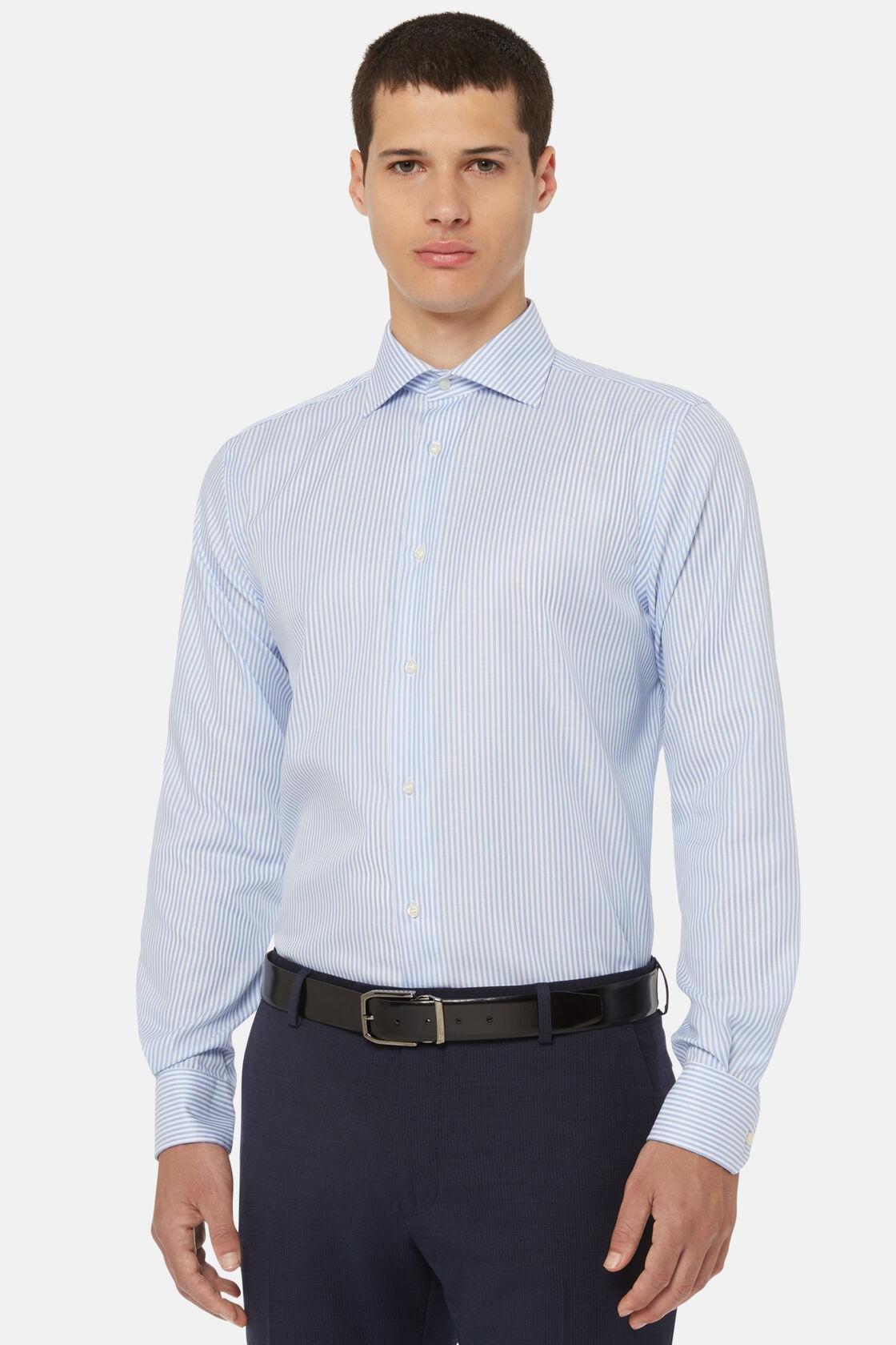 Striped Cotton Twill Shirt Blue, Light Blue, large image number 3