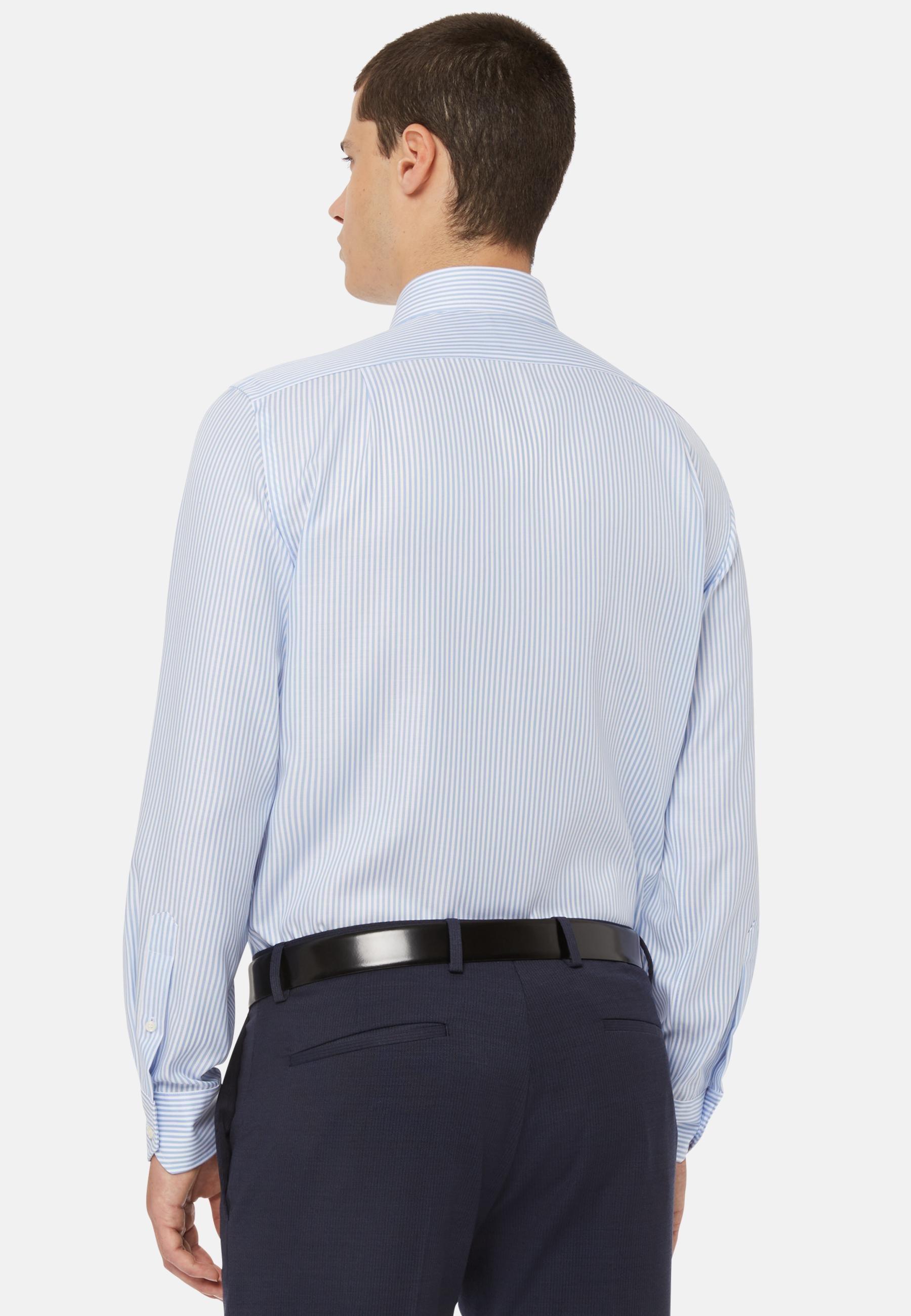 Striped Cotton Twill Shirt Blue, Light Blue, large image number 4