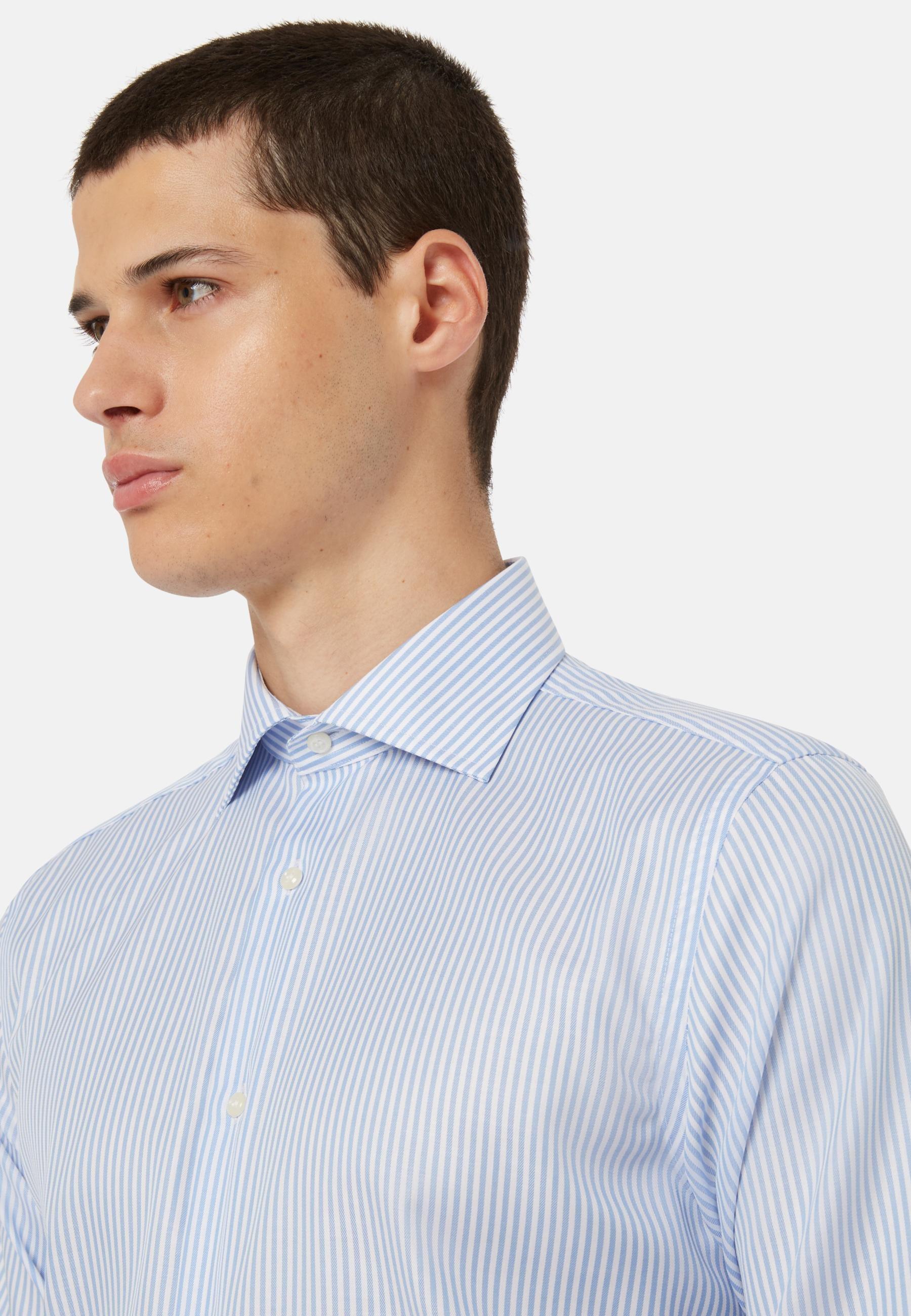 Striped Cotton Twill Shirt Blue, Light Blue, large image number 7