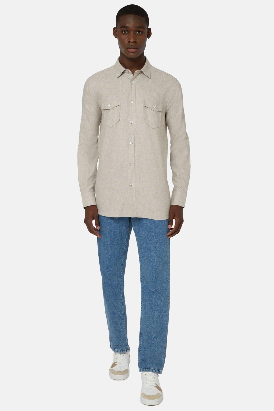 Cotton Tencel Shirt Regular Fit Beige, Beige, medium