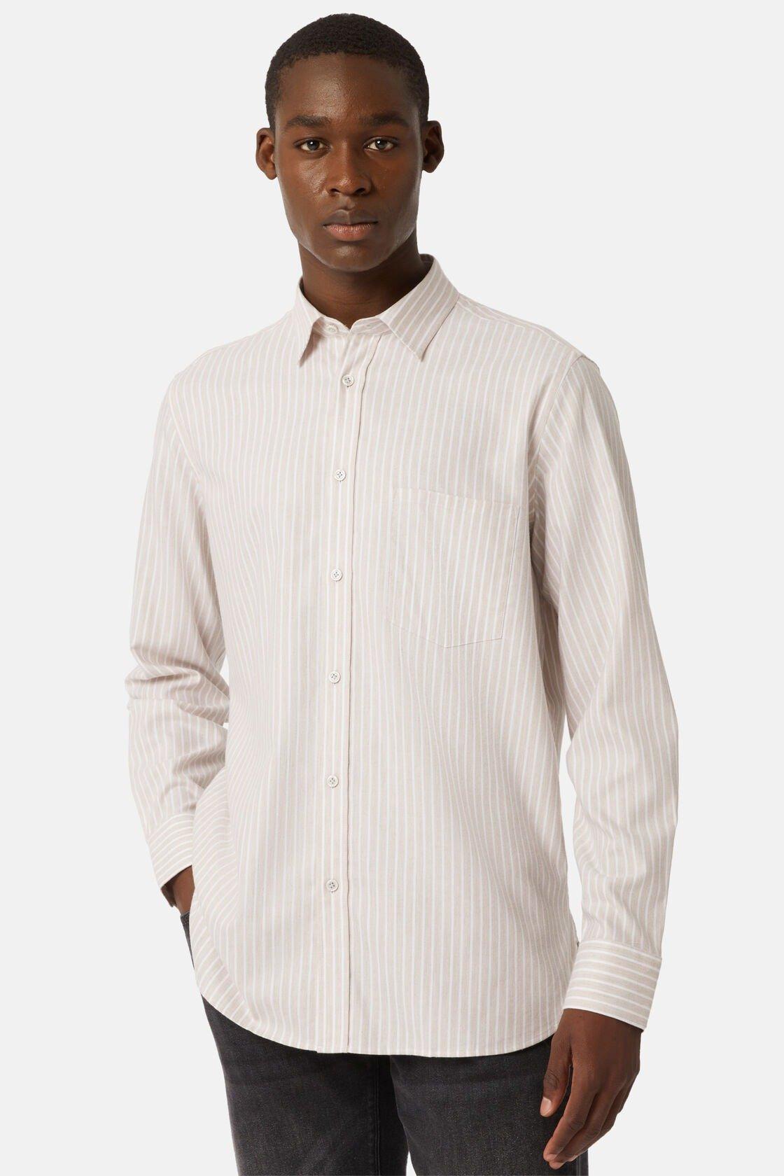 Boggi Milano - Beige Striped Cotton Tencel Shirt Regular Fit