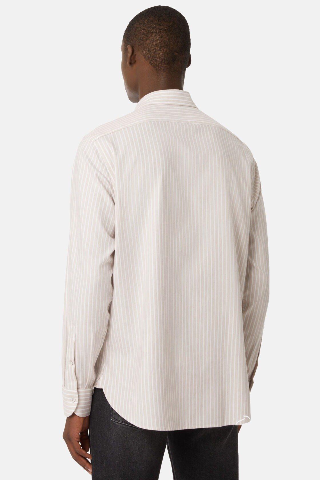 Boggi Milano - Beige Striped Cotton Tencel Shirt Regular Fit