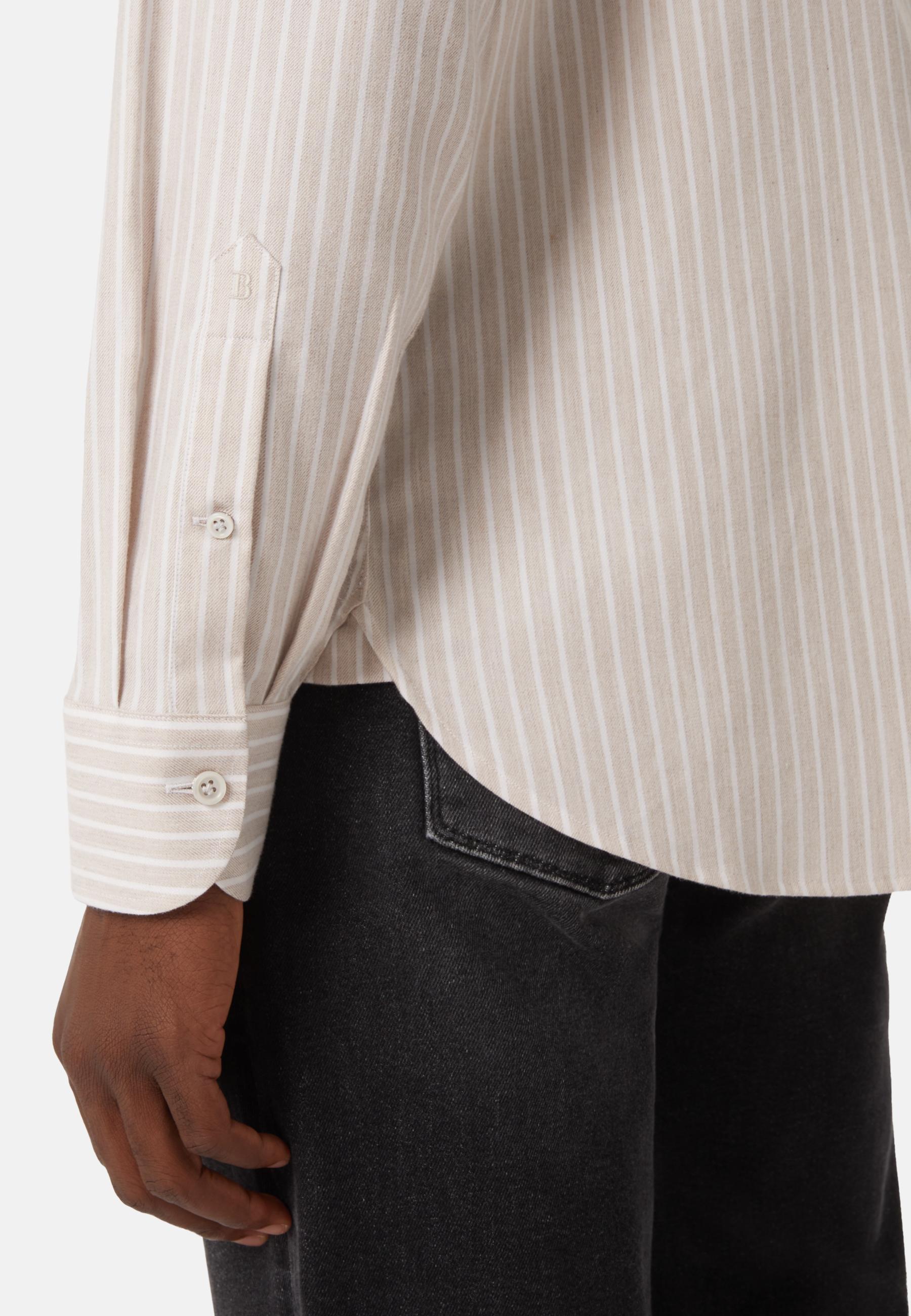 Striped Cotton Tencel Shirt Regular Fit Beige, Beige, large image number 3