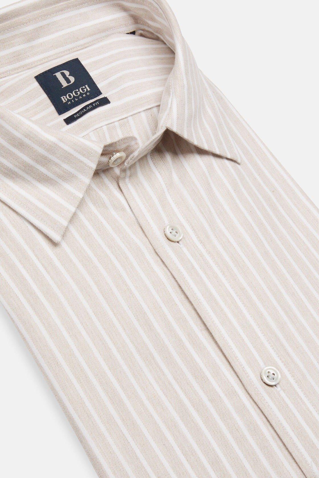 Boggi Milano - Beige Striped Cotton Tencel Shirt Regular Fit