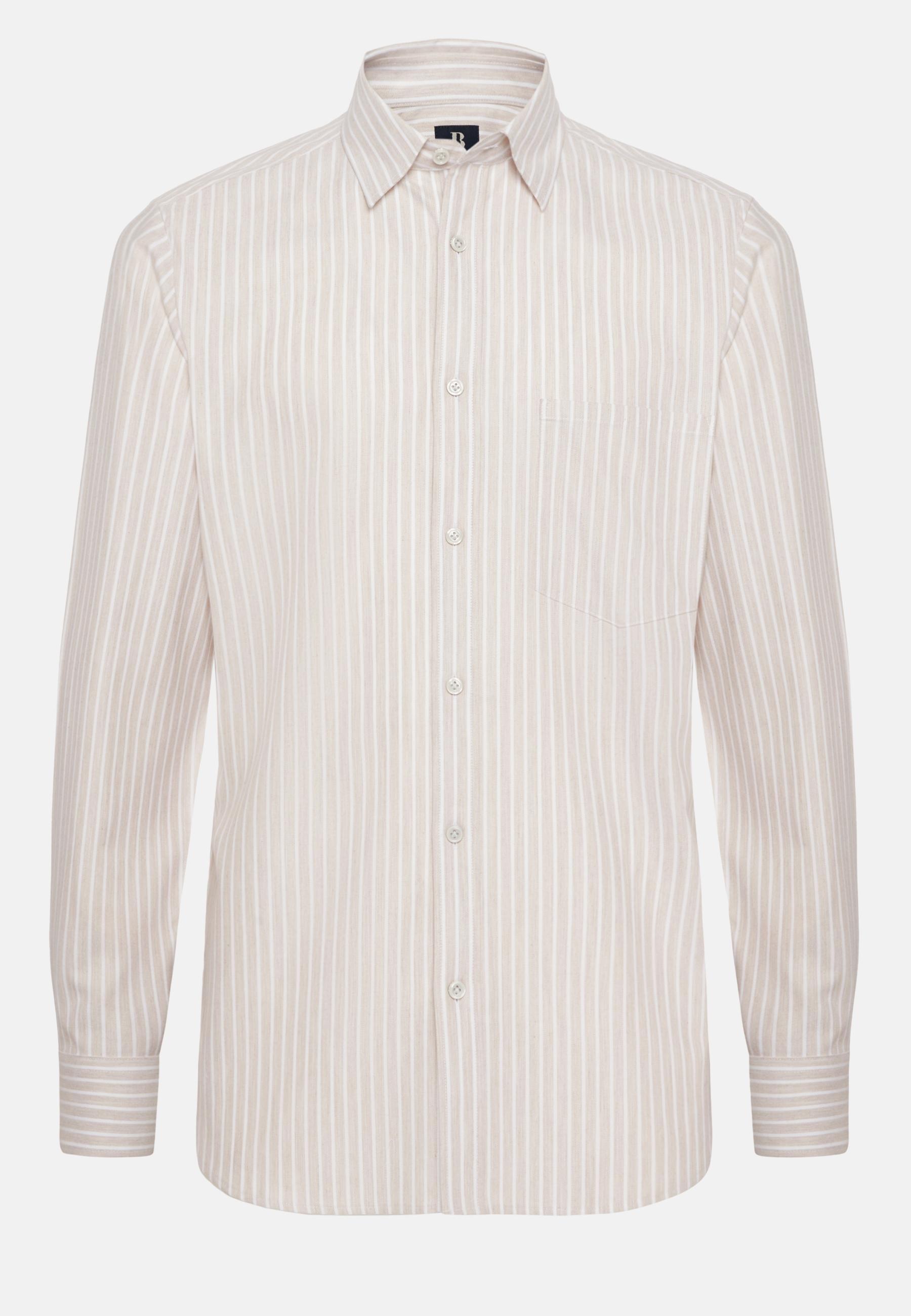 Boggi Milano - Beige Striped Cotton Tencel Shirt Regular Fit