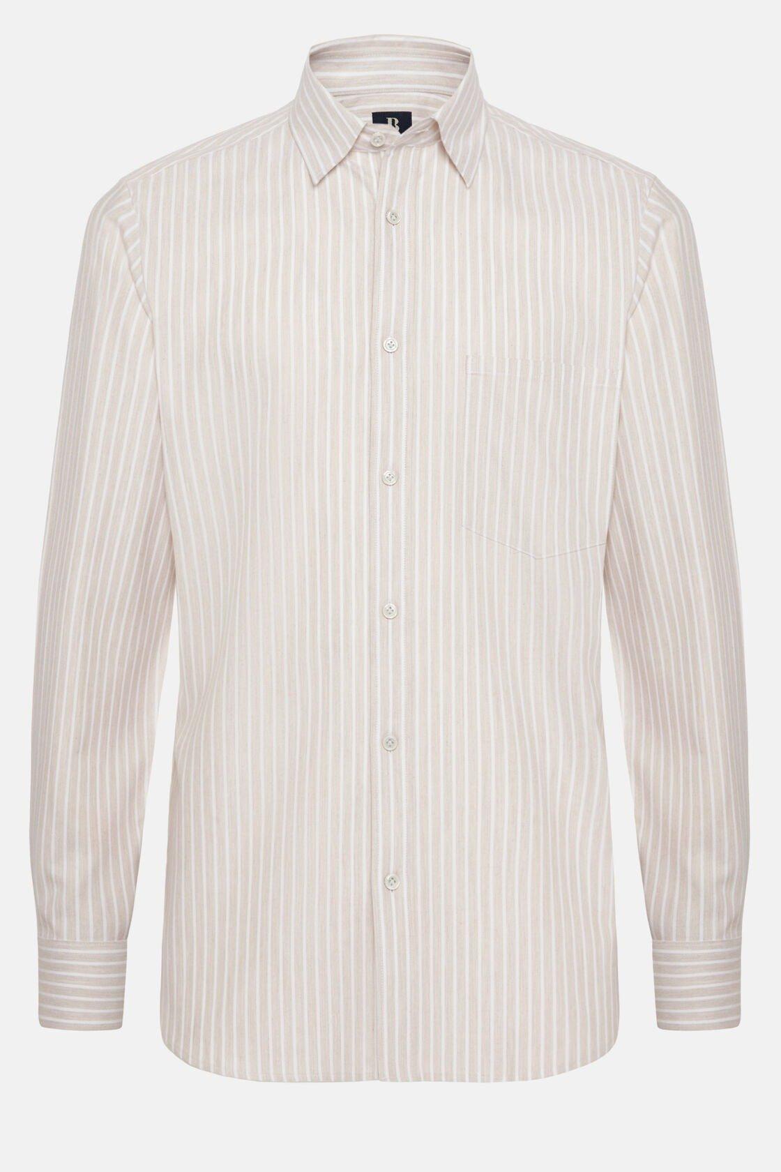 Boggi Milano - Beige Striped Cotton Tencel Shirt Regular Fit