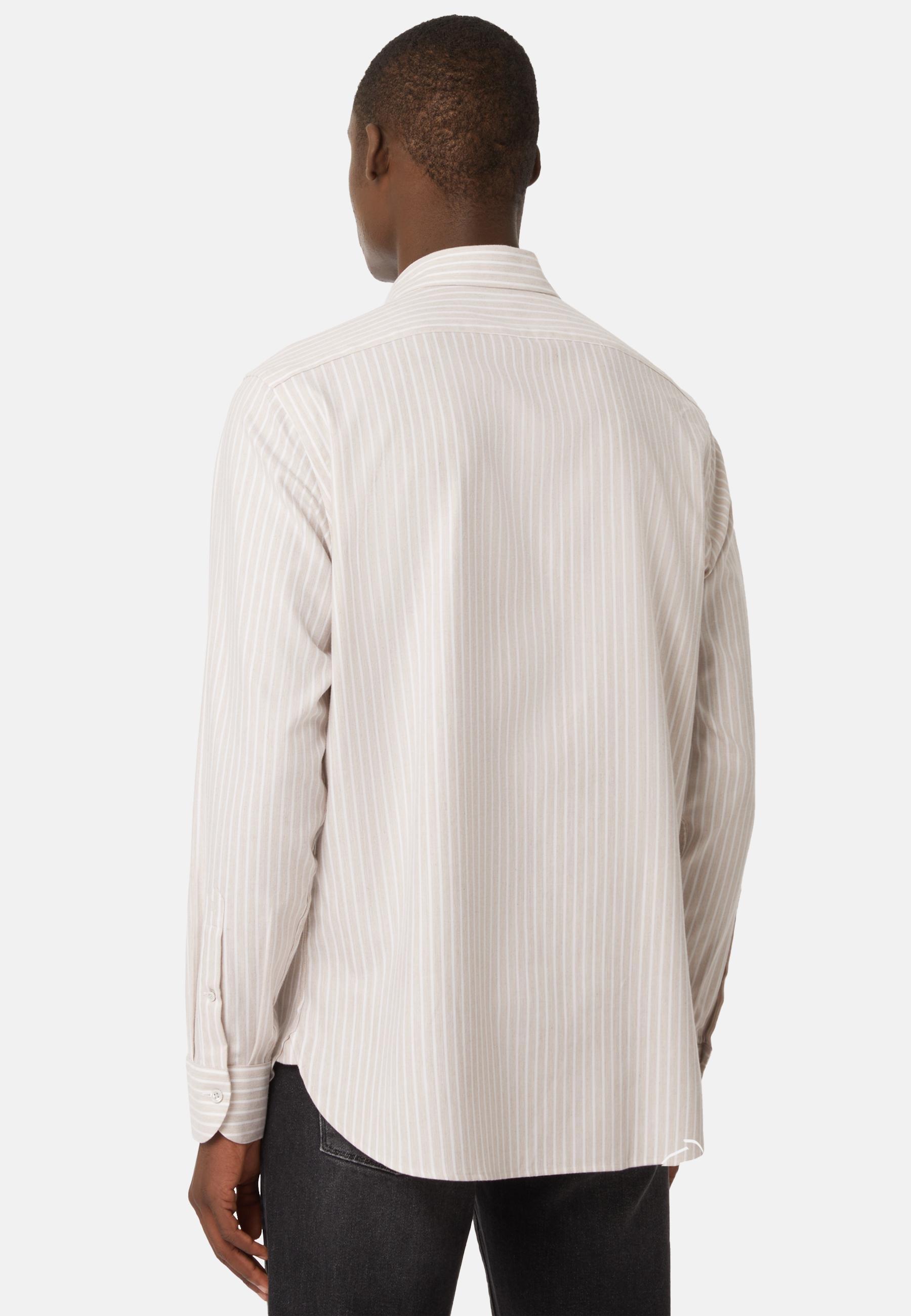 Boggi Milano - Beige Striped Cotton Tencel Shirt Regular Fit