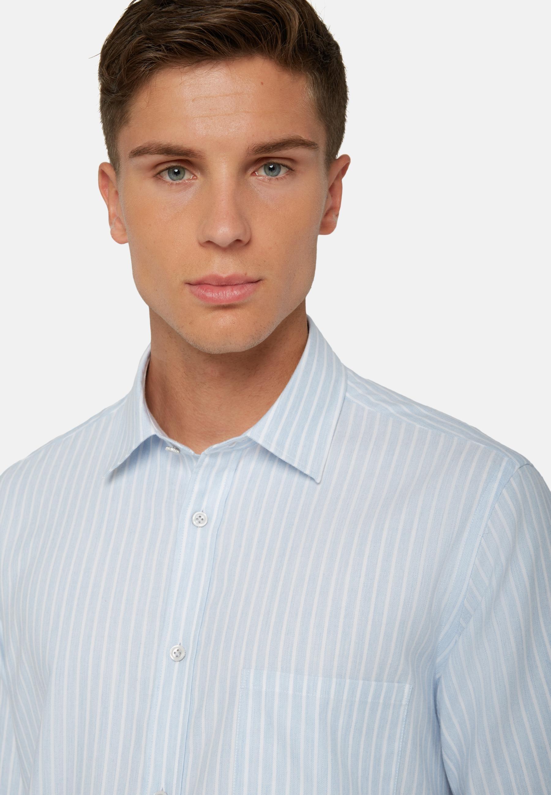 Striped Cotton Tencel Shirt Blue, Light Blue, large image number 2