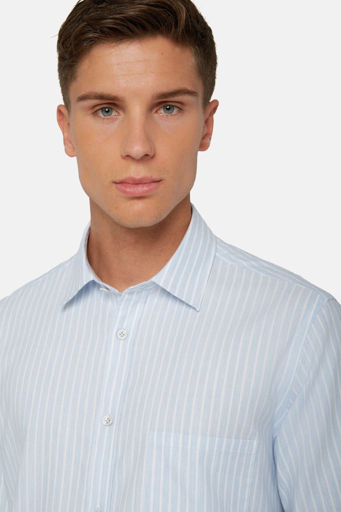 Striped Cotton Tencel Shirt Blue, Light Blue, large image number 3