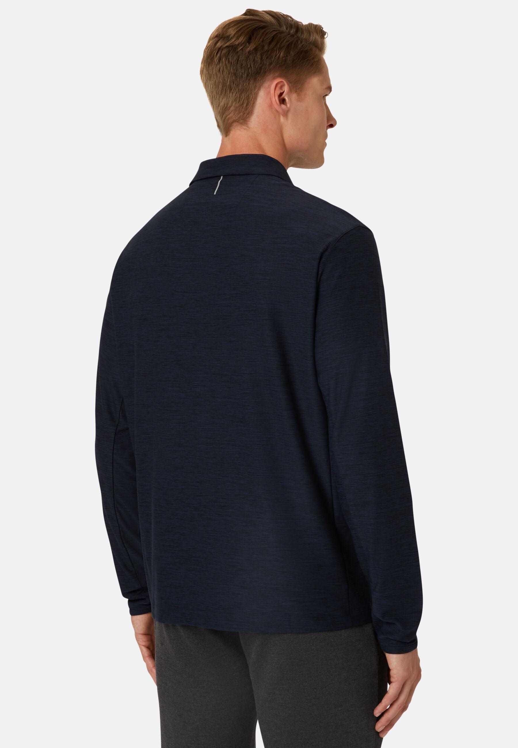 Long-Sleeved Technical Fabric Polo Shirt Blue, Navy blue, large image number 3