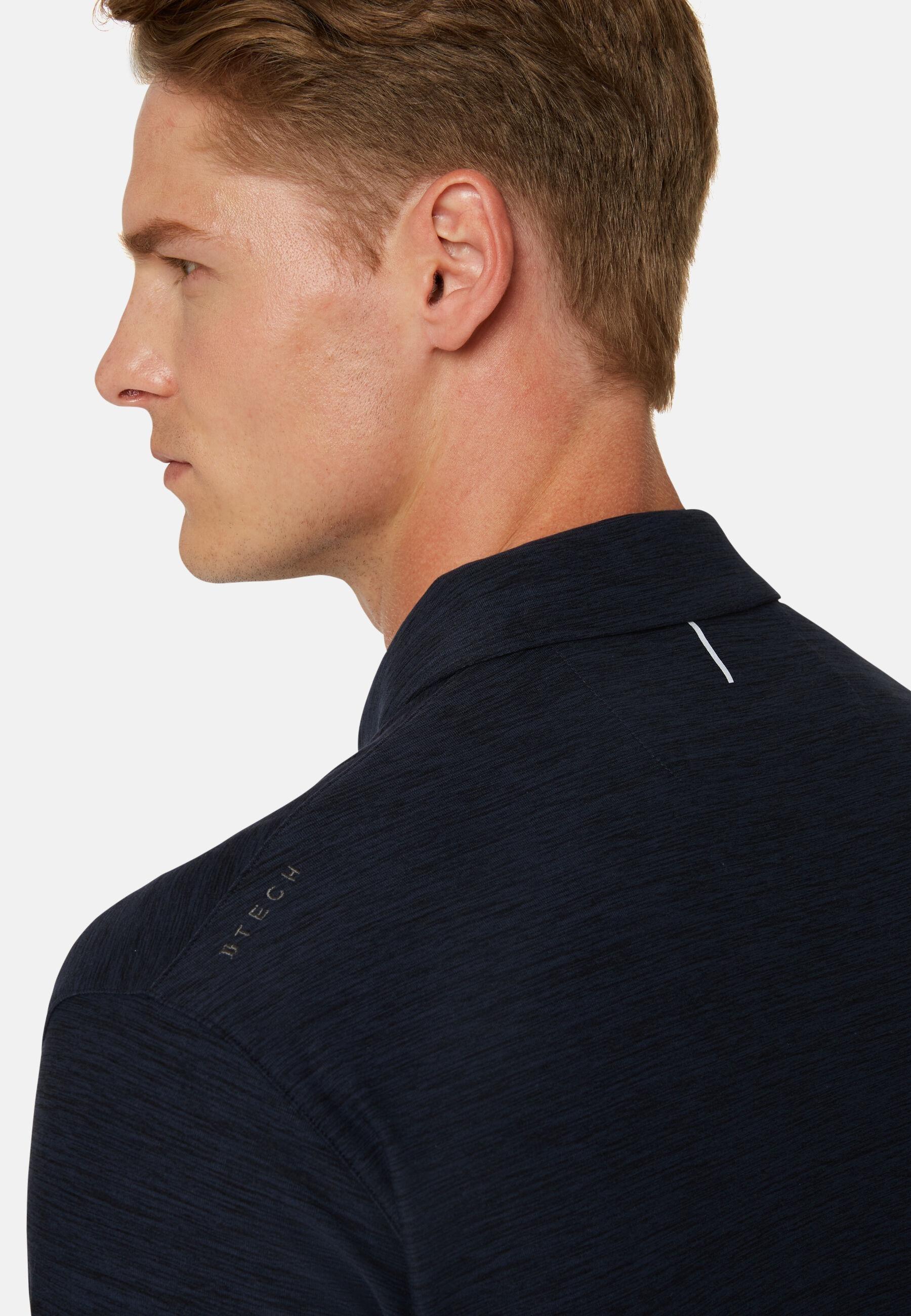 Long-Sleeved Technical Fabric Polo Shirt Blue, Navy blue, large image number 5