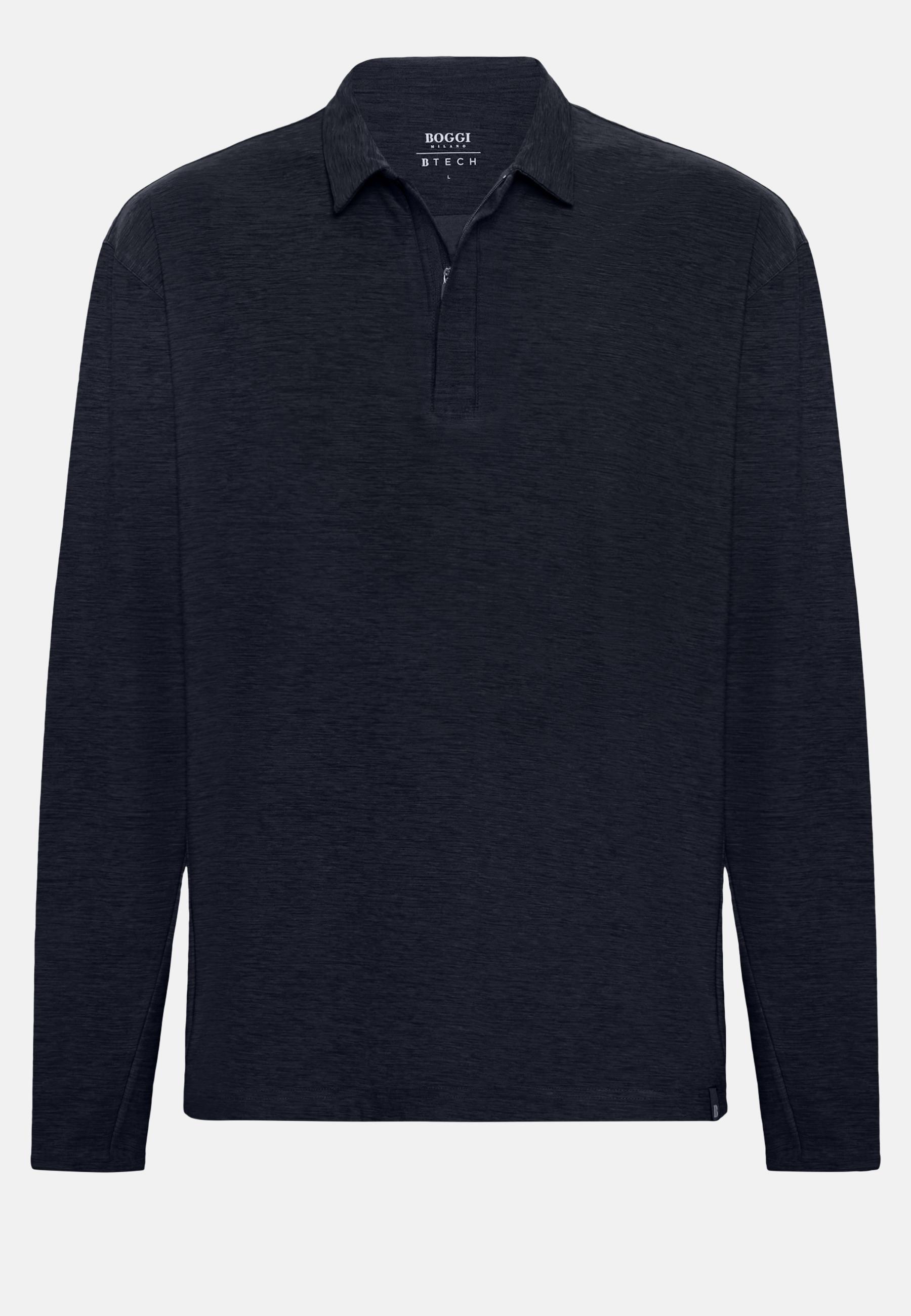 Long-Sleeved Technical Fabric Polo Shirt Blue, Navy blue, large image number 6