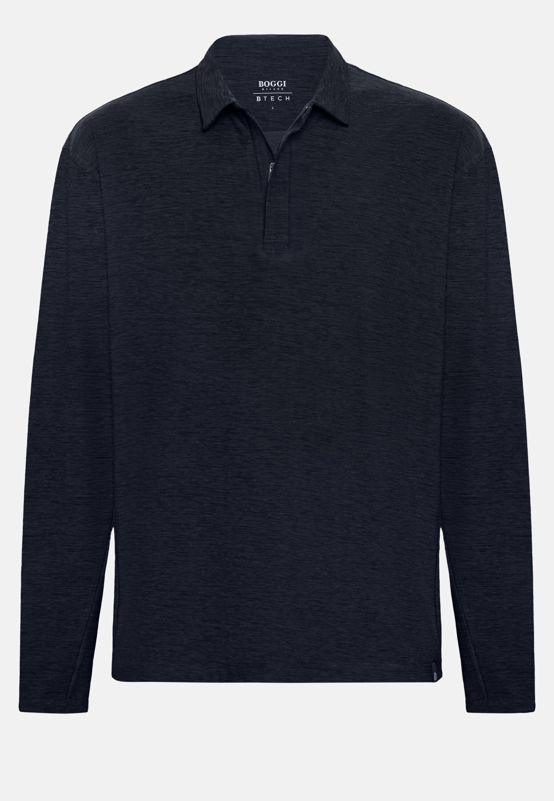 Long-Sleeved Technical Fabric Polo Shirt Blue, Navy blue, large image number 7