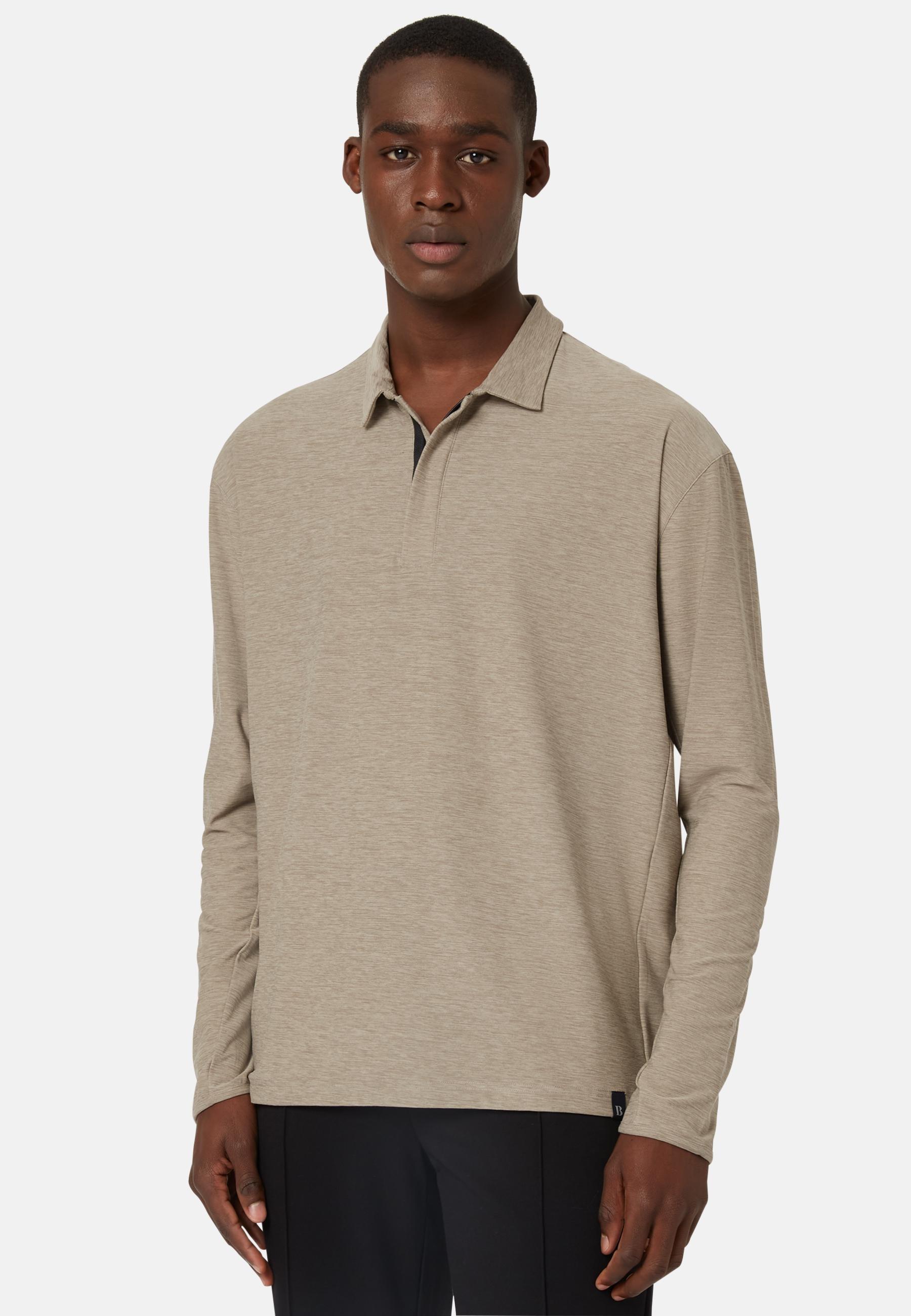 Long-Sleeved Technical Fabric Polo Shirt Grey, , large image number 0