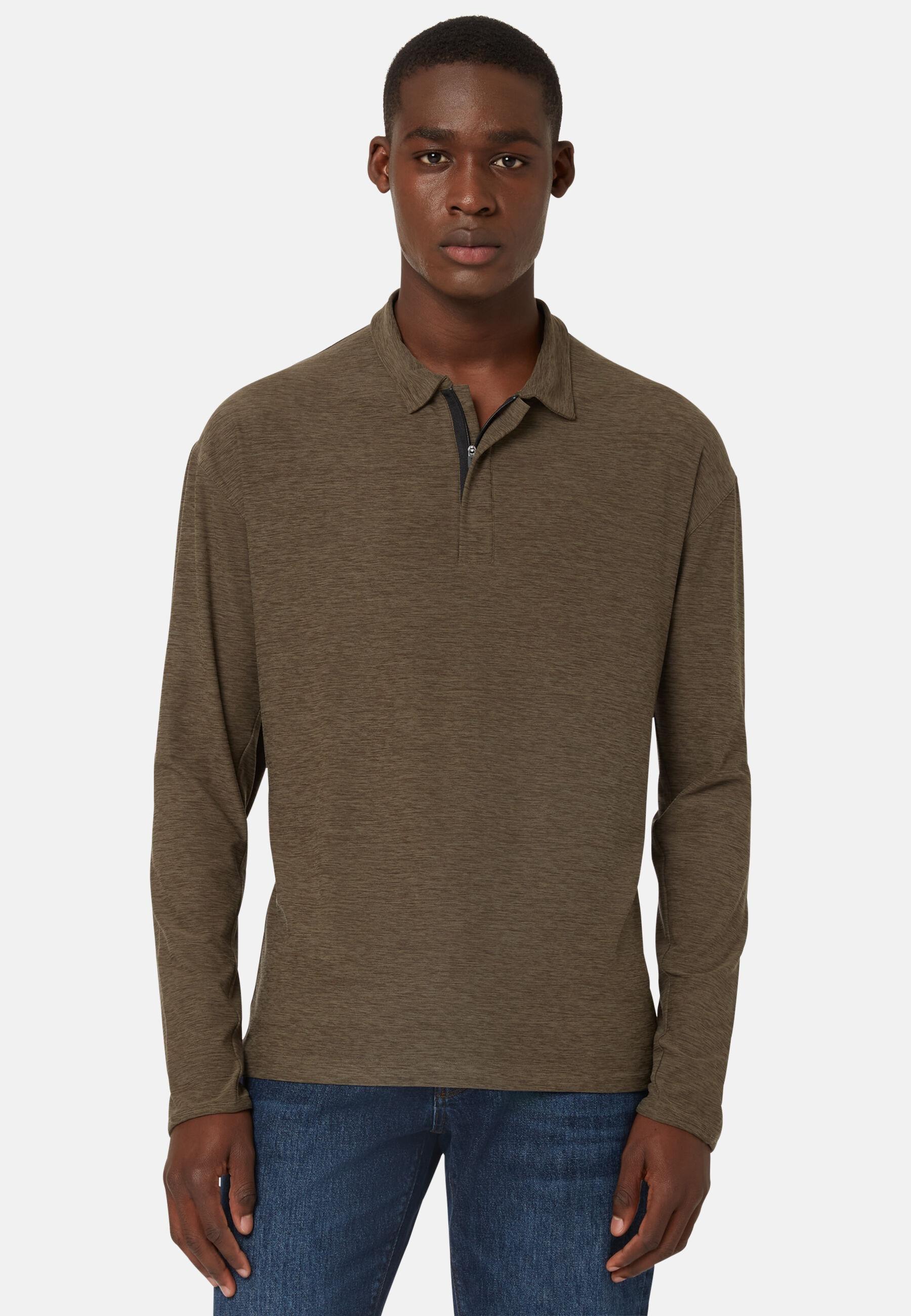 Long-Sleeved Technical Fabric Polo Shirt Green, Military Green, large image number 1