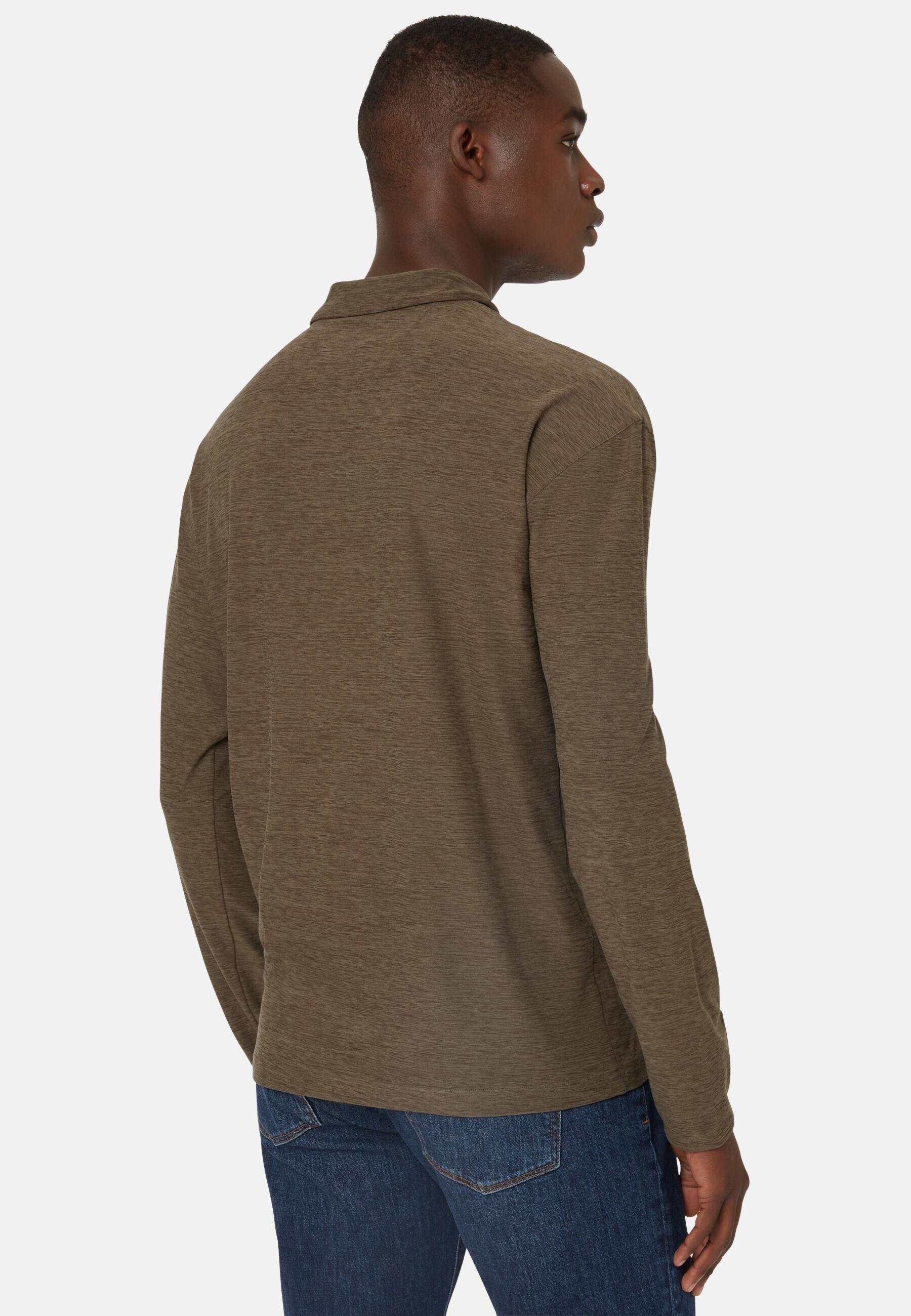 Long-Sleeved Technical Fabric Polo Shirt Green, Military Green, large image number 3