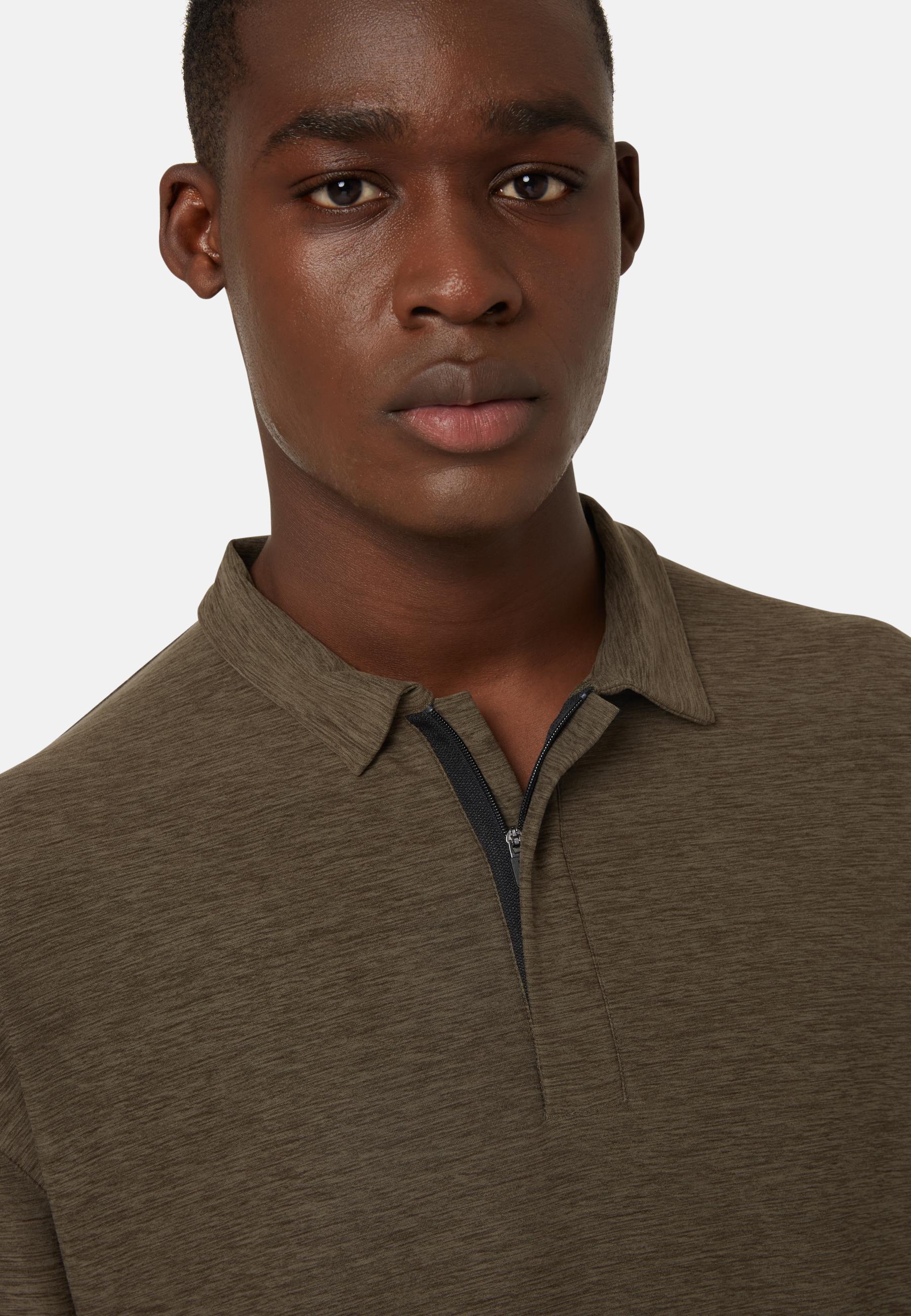 Long-Sleeved Technical Fabric Polo Shirt Green, Military Green, large image number 4