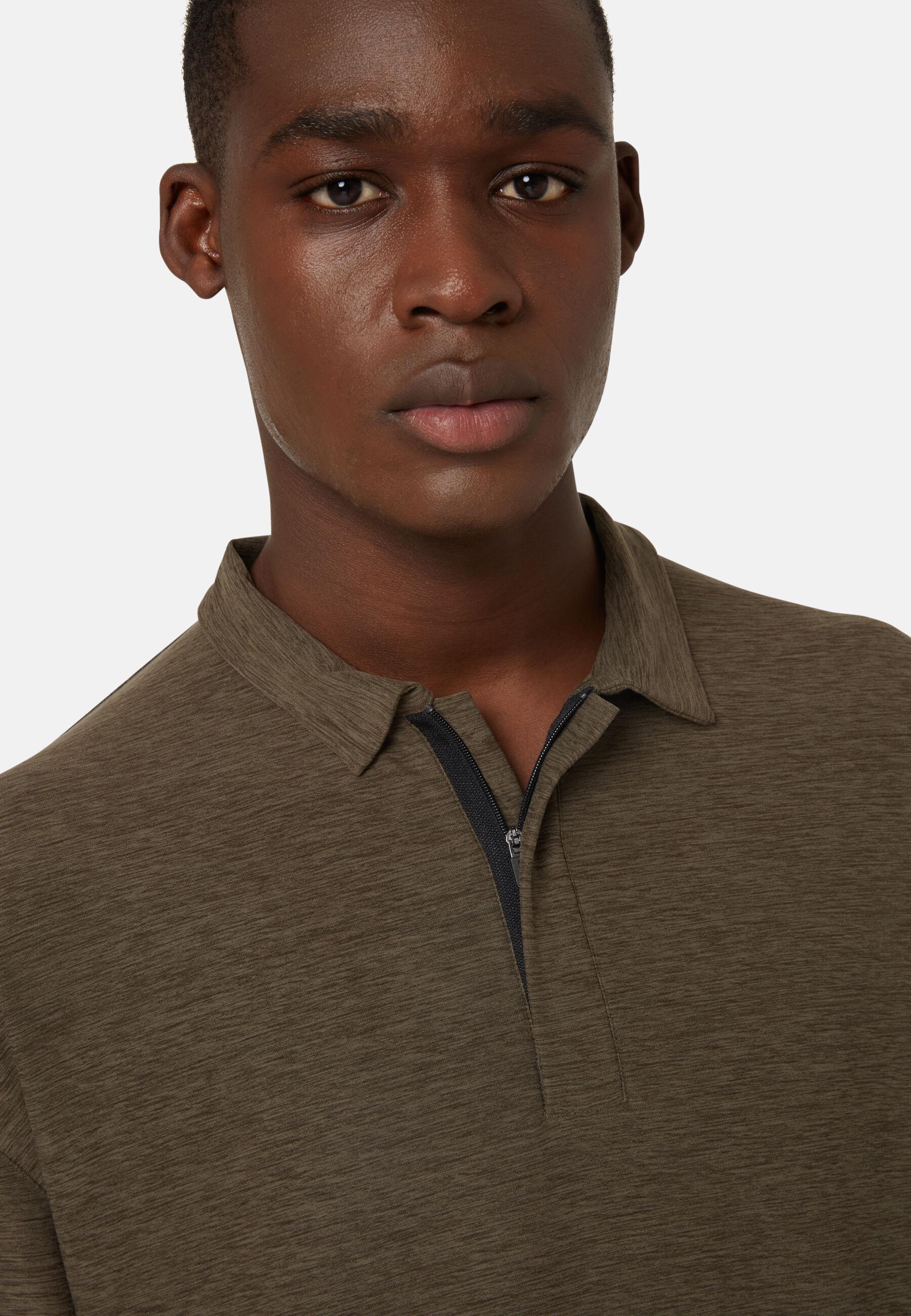 Long-Sleeved Technical Fabric Polo Shirt Green, Military Green, large image number 5