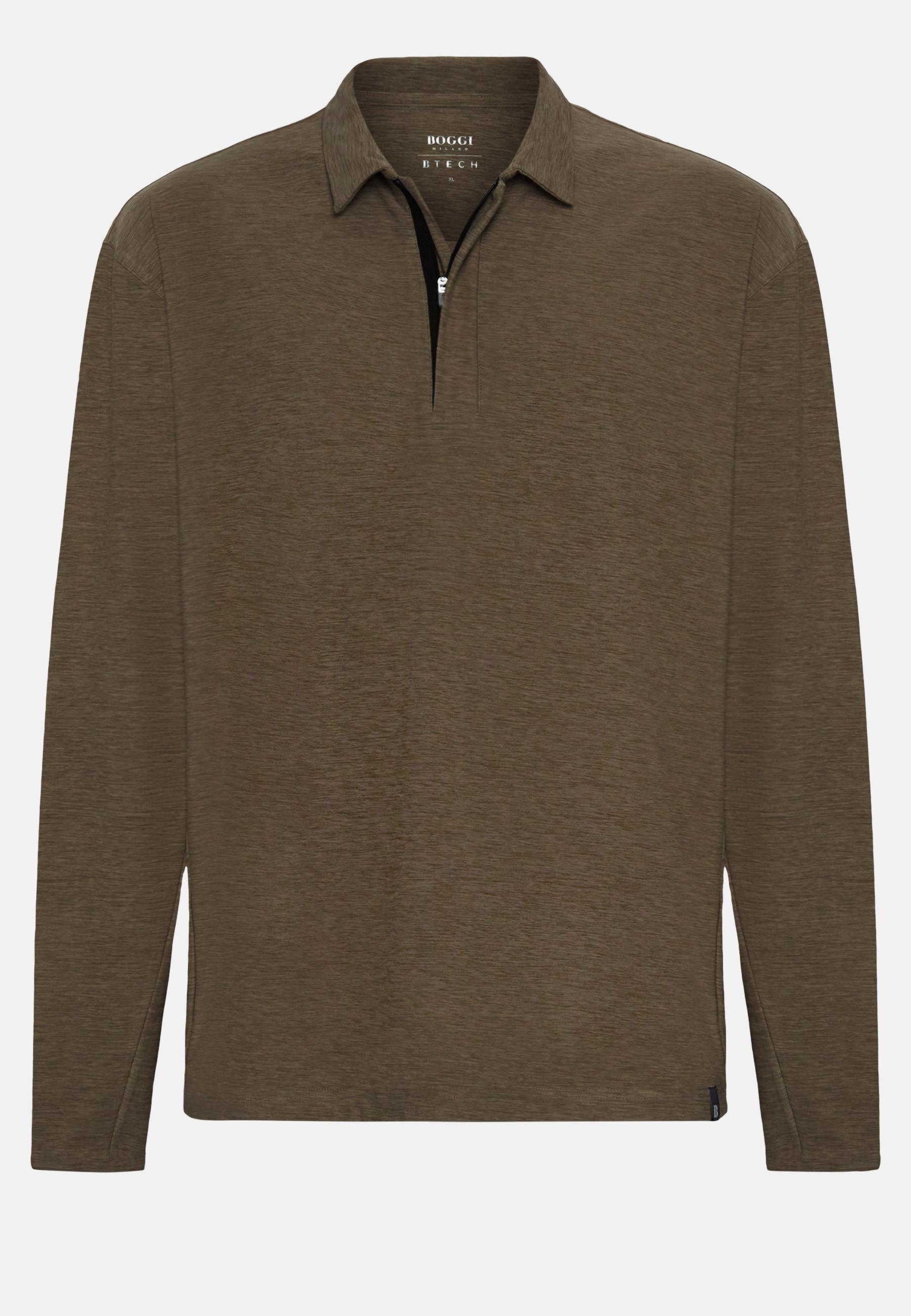 Long-Sleeved Technical Fabric Polo Shirt Green, Military Green, large image number 6