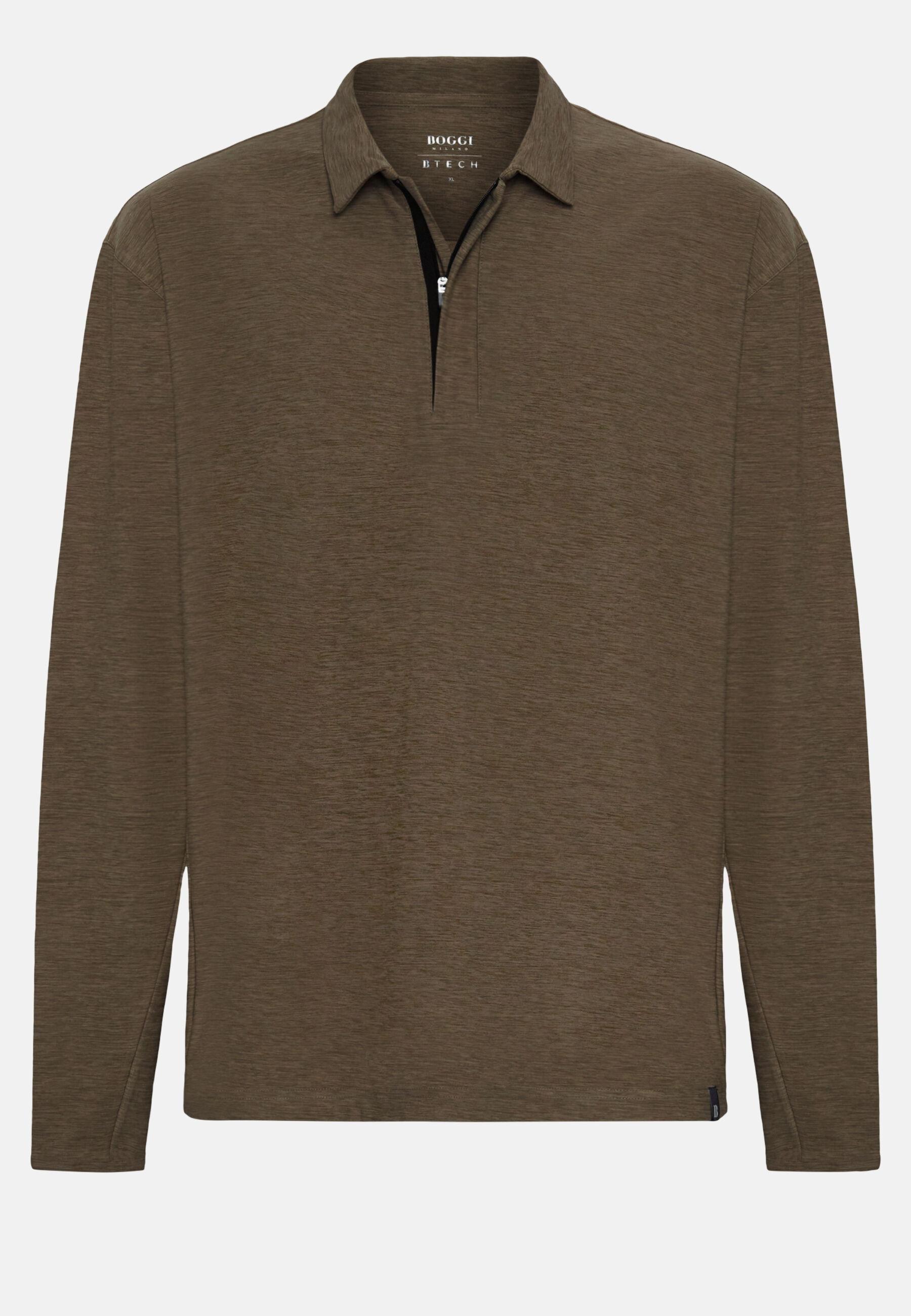 Long-Sleeved Technical Fabric Polo Shirt Green, Military Green, large image number 7