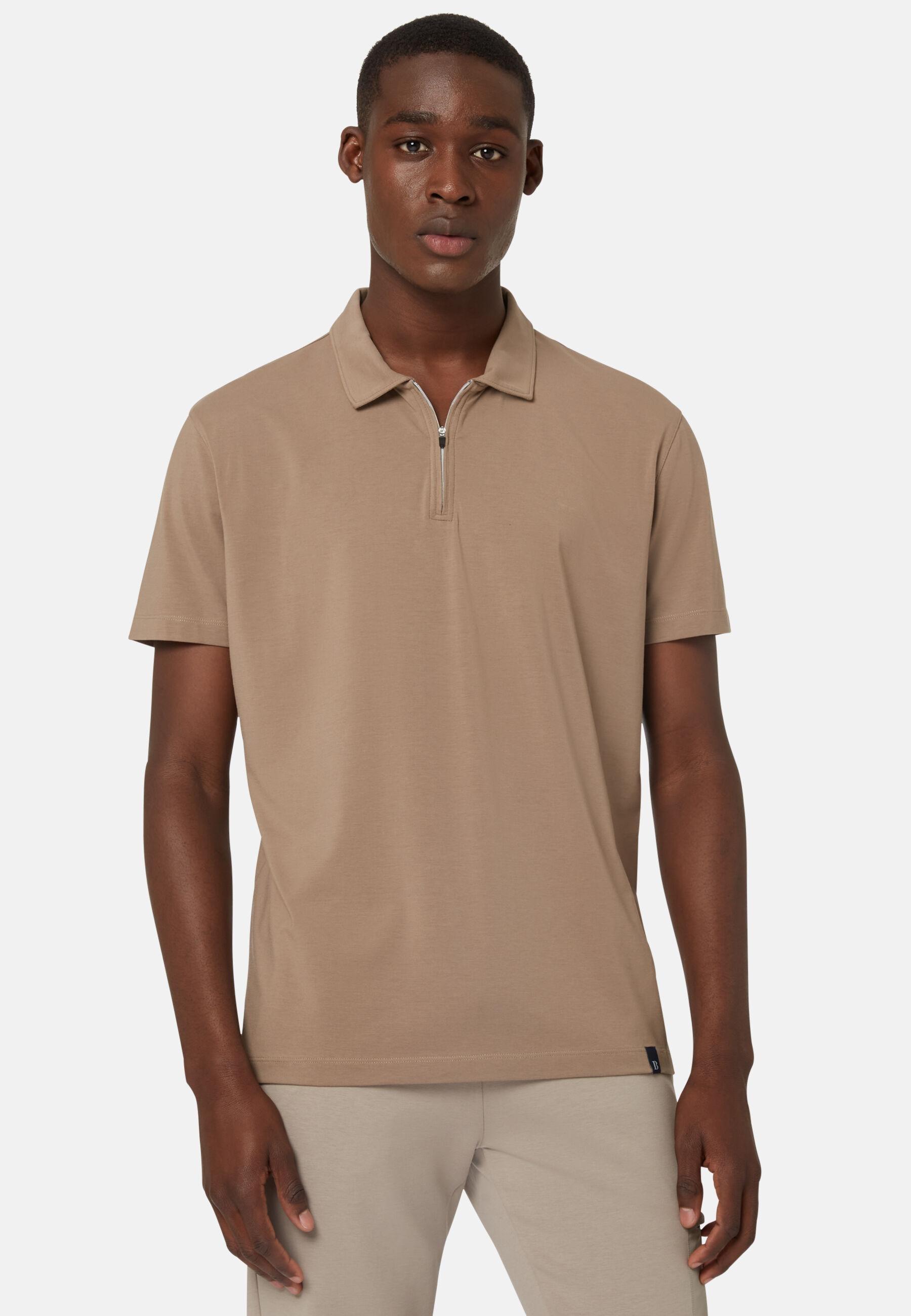 Short Sleeve Polo Shirt Brown, Taupe, large image number 1