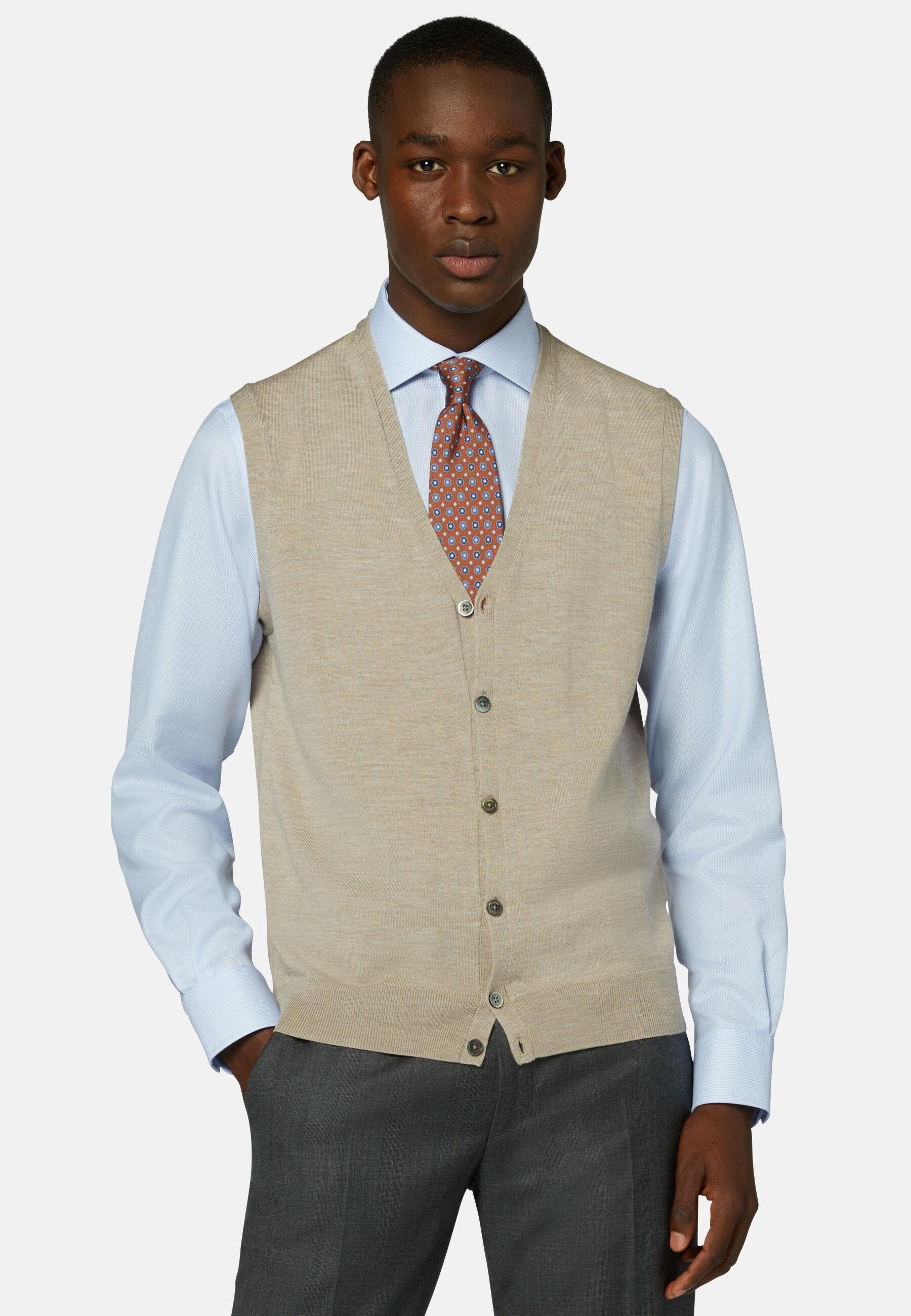 Knitted Waistcoat In Merino Wool Beige, 3901_SAND, medium