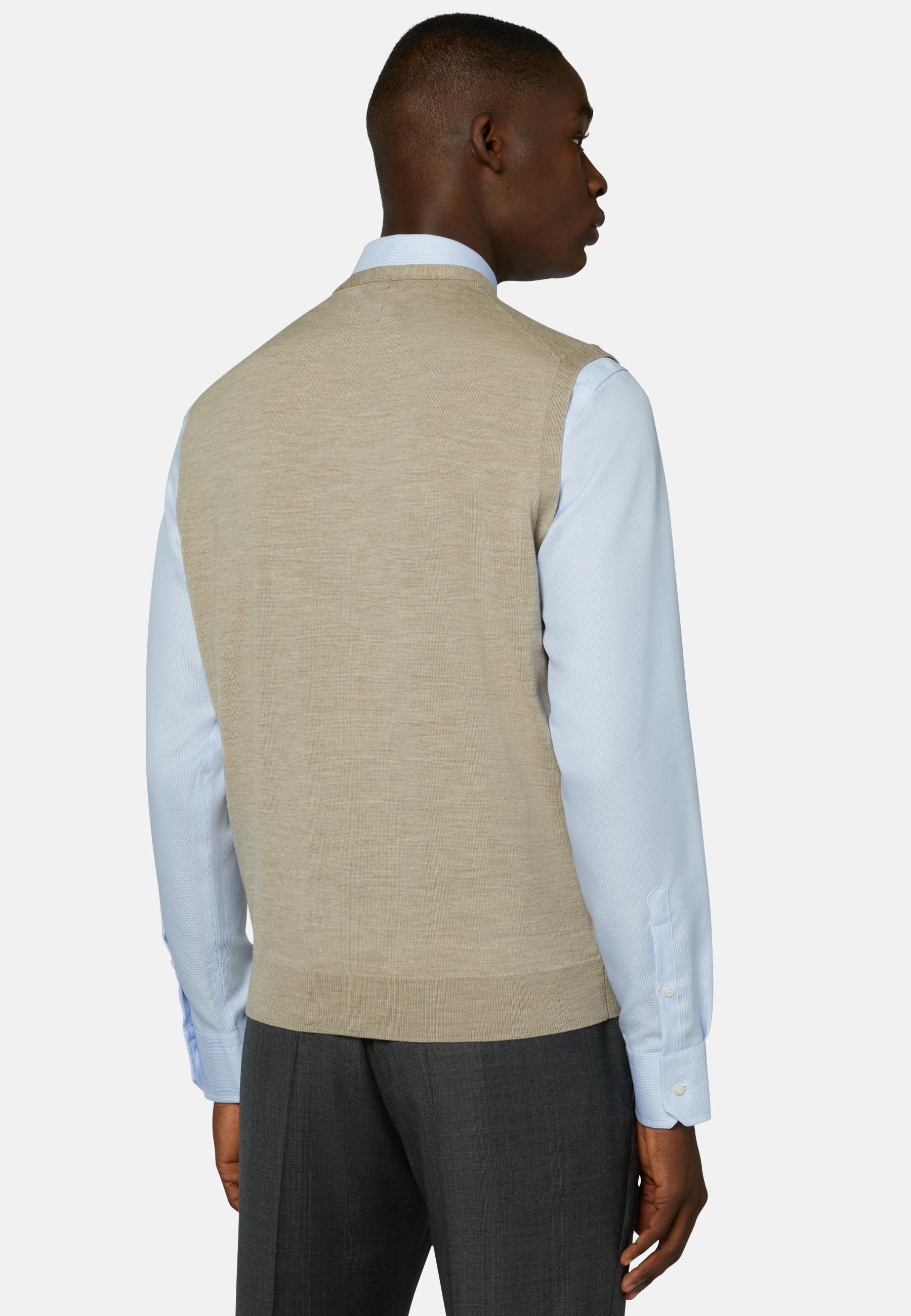 Knitted Waistcoat In Merino Wool Beige, 3901_SAND, medium