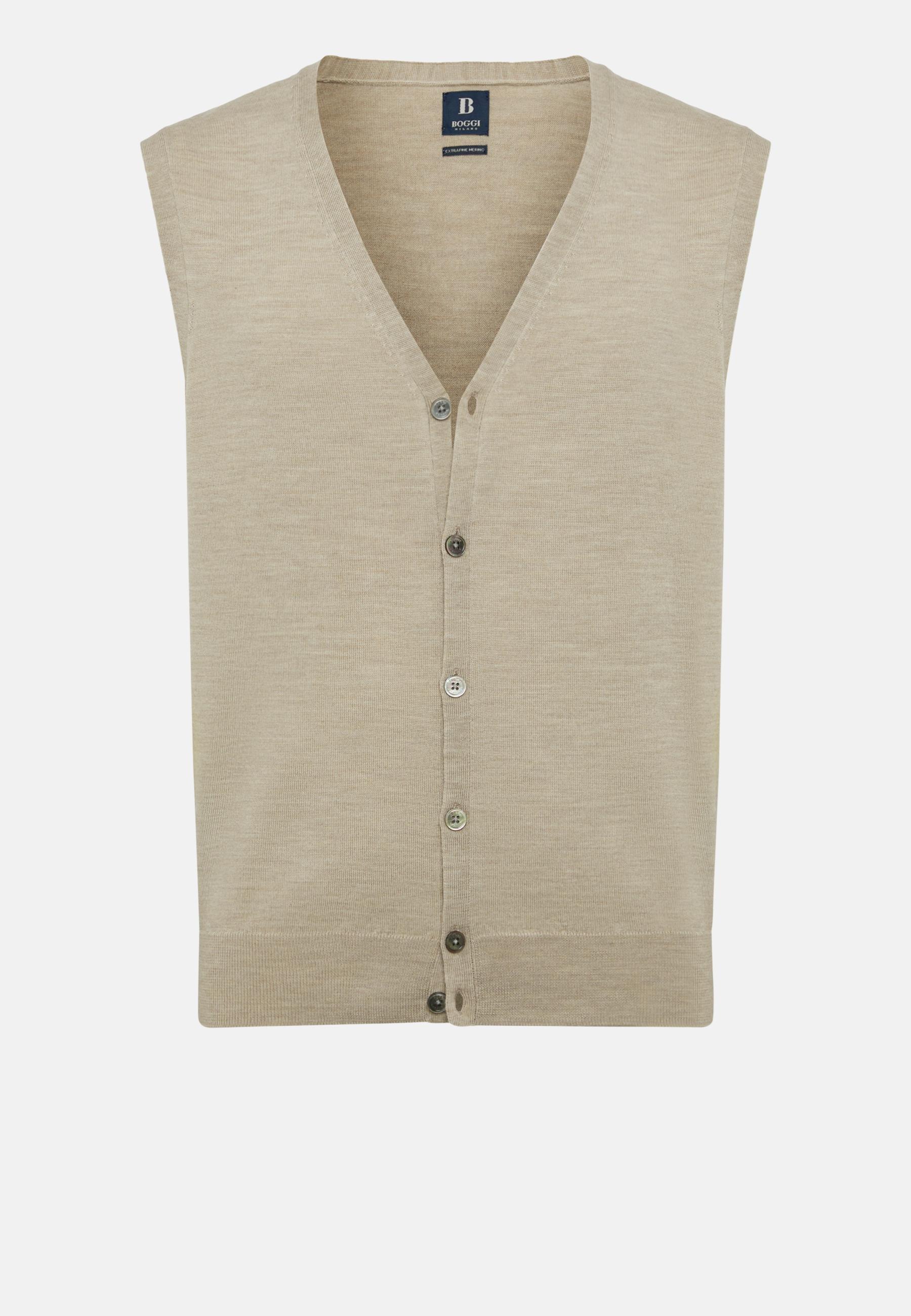 Knitted Waistcoat in Merino Wool, Sand, Sand, large image number 6