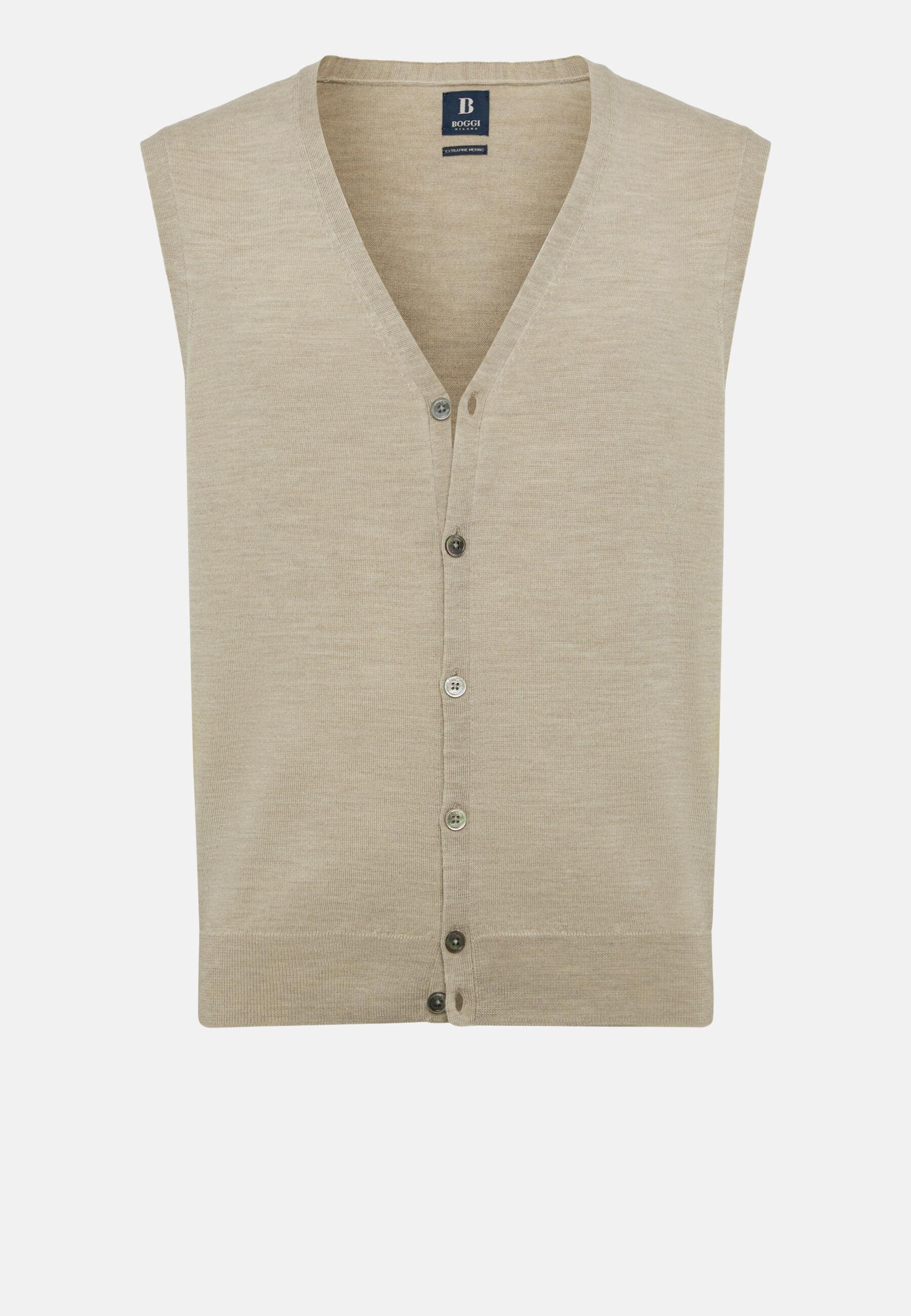 Knitted Waistcoat in Merino Wool, Sand, Sand, large image number 7
