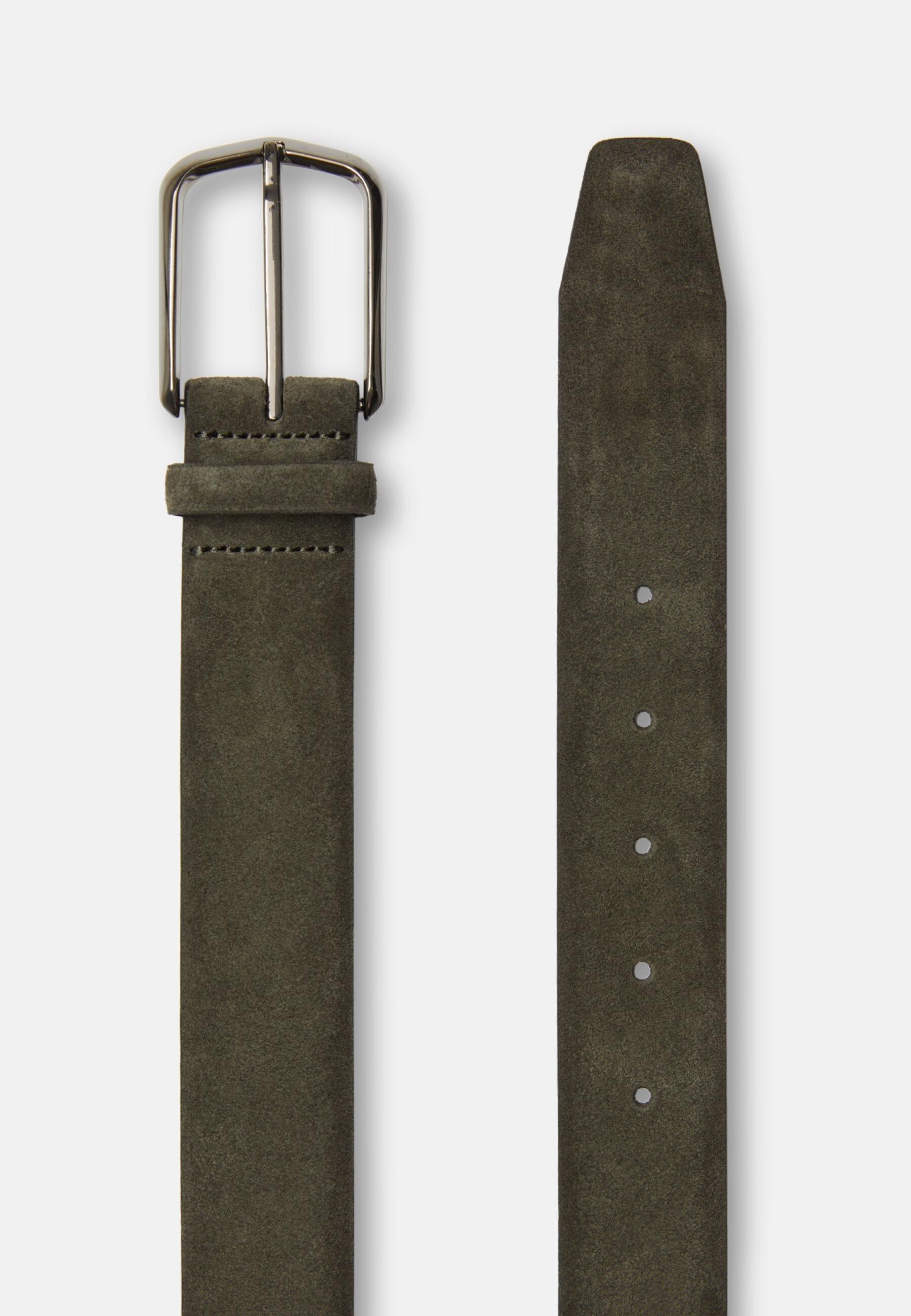 Suede Leather Belt Green, Military Green, large image number 1