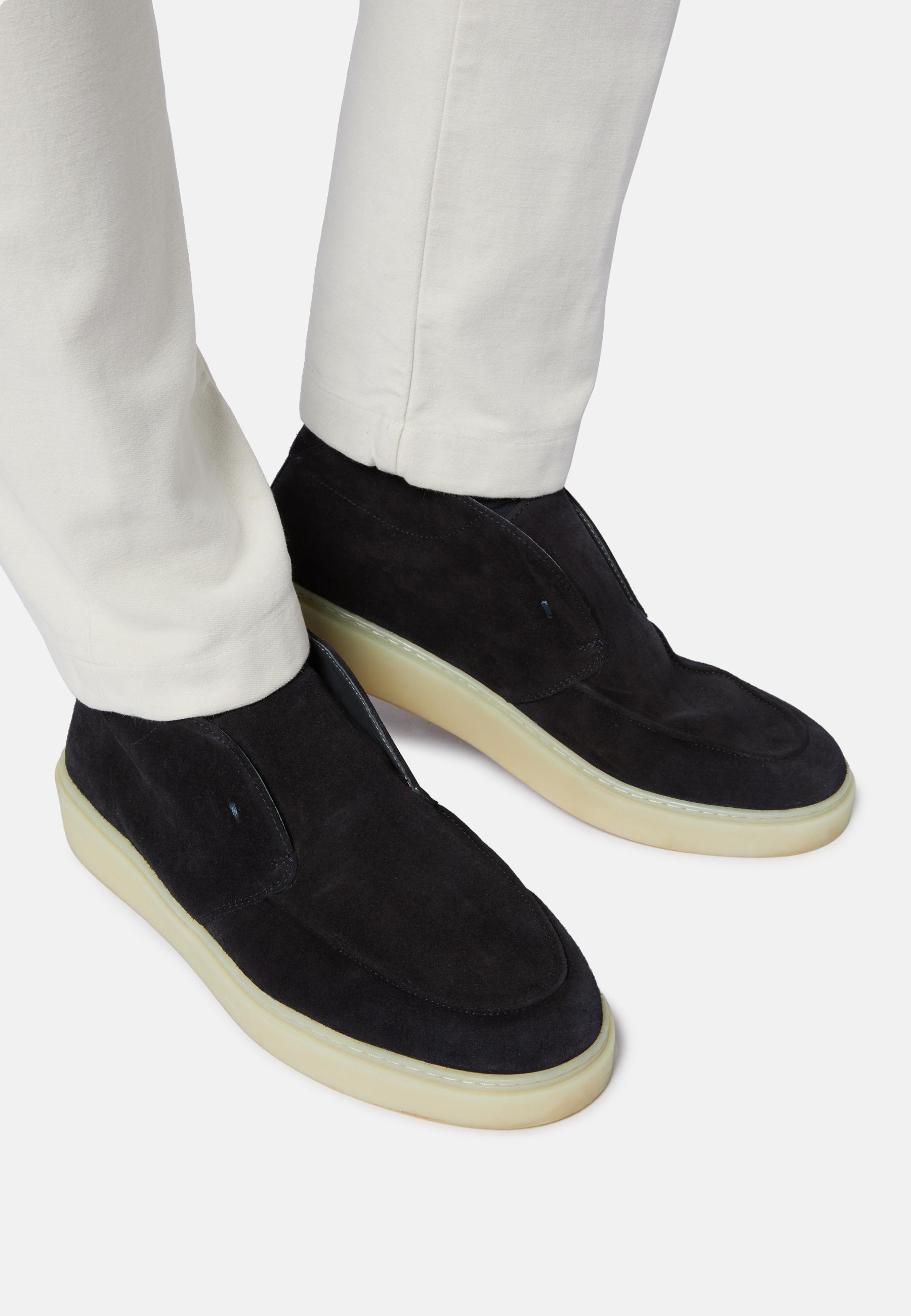 Suede Leather Ankle Boots Navy, , medium
