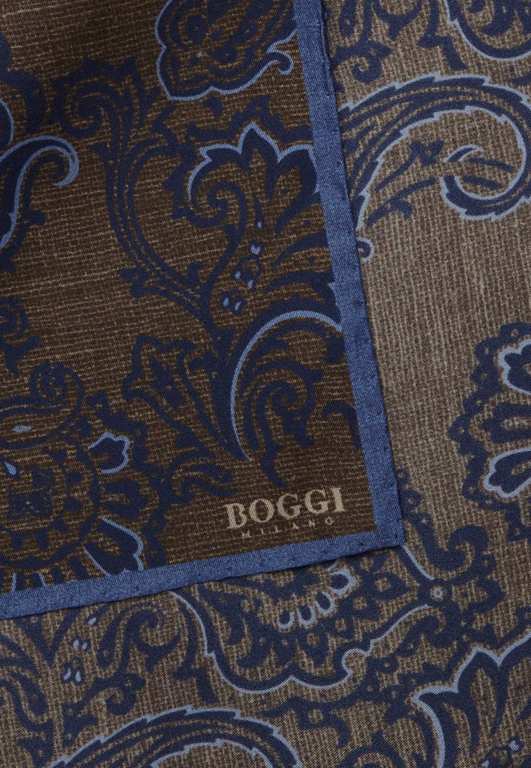 Boggi Milano - Brown Macro Paisley Print Silk Pocket Square
