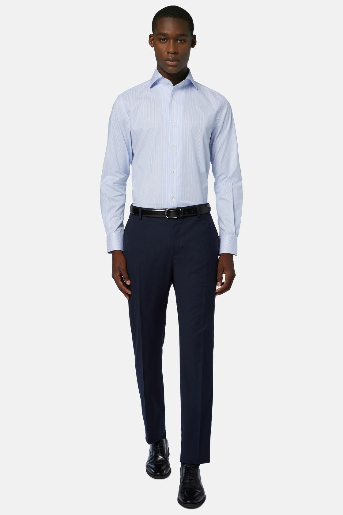 Striped Cotton Dobby Shirt Blue, Light Blue, large image number 0