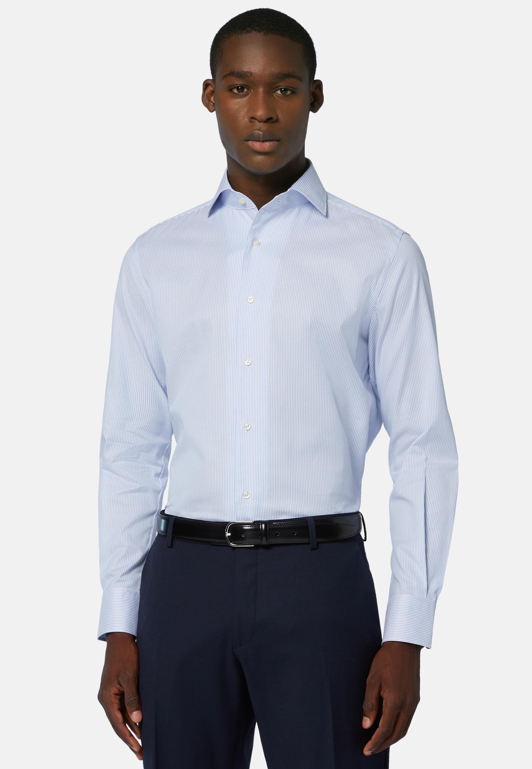 Striped Cotton Dobby Shirt Blue, Light Blue, large image number 1