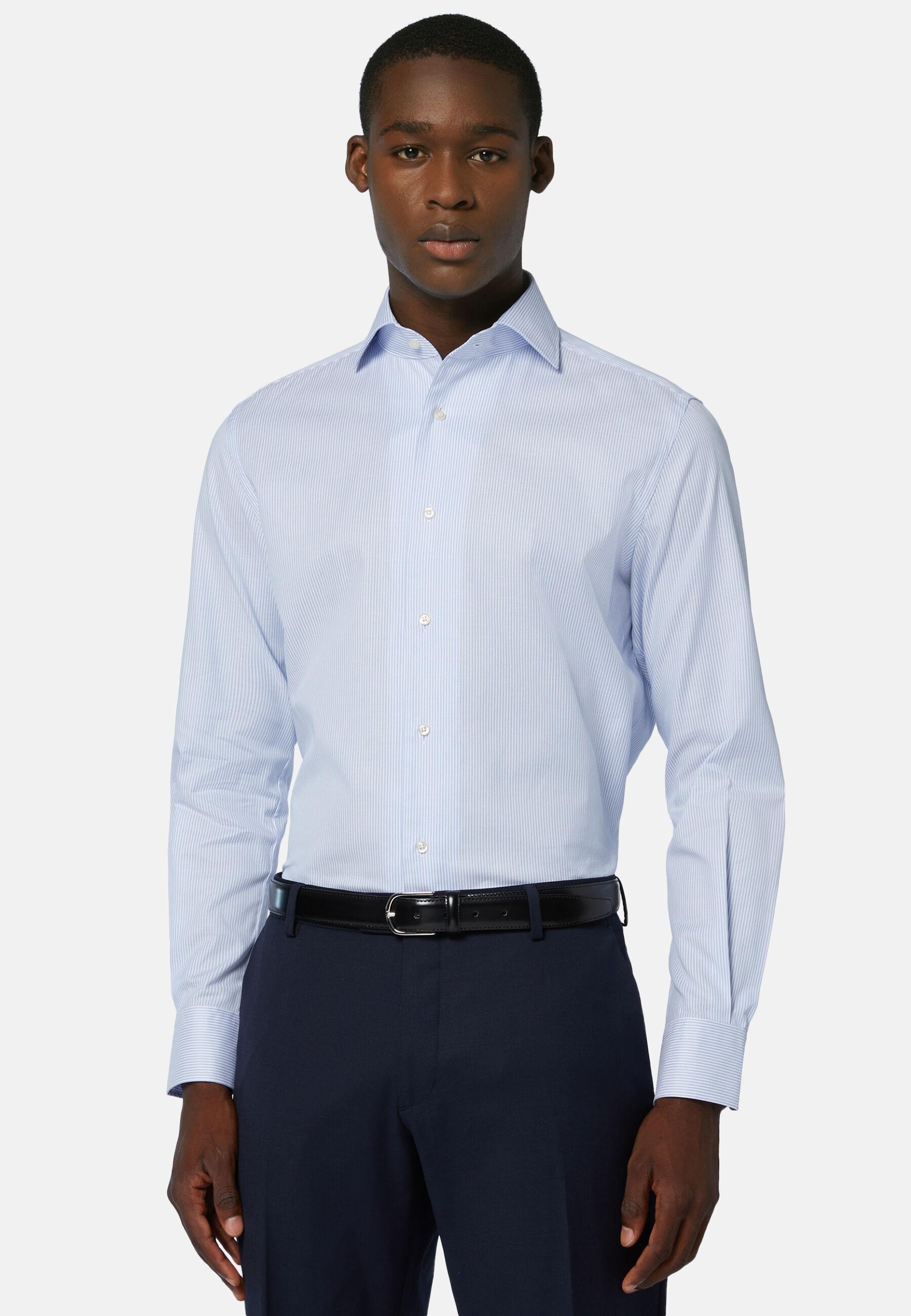 Striped Cotton Dobby Shirt Blue, Light Blue, large image number 2