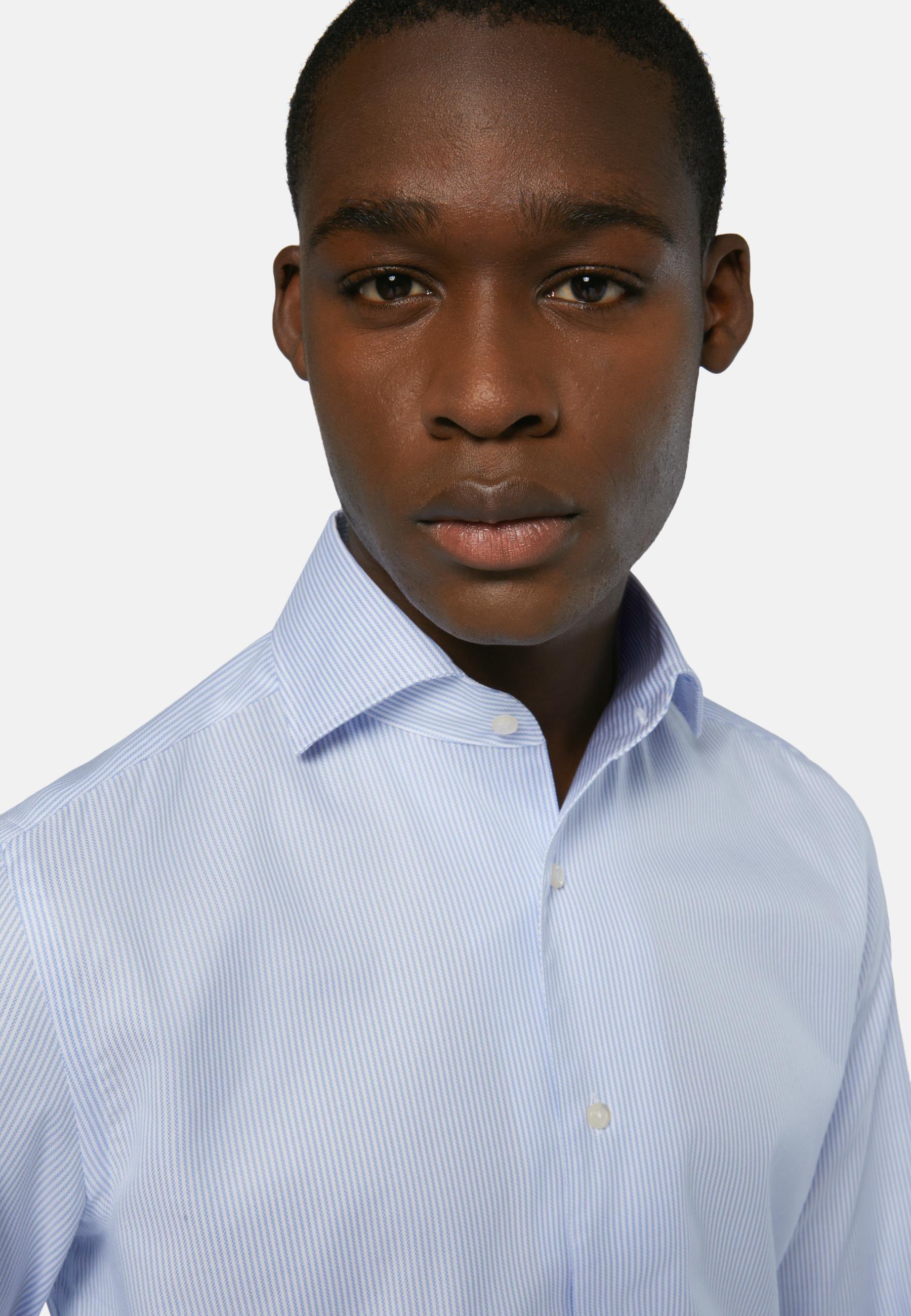 Striped Cotton Dobby Shirt Blue, Light Blue, large image number 7