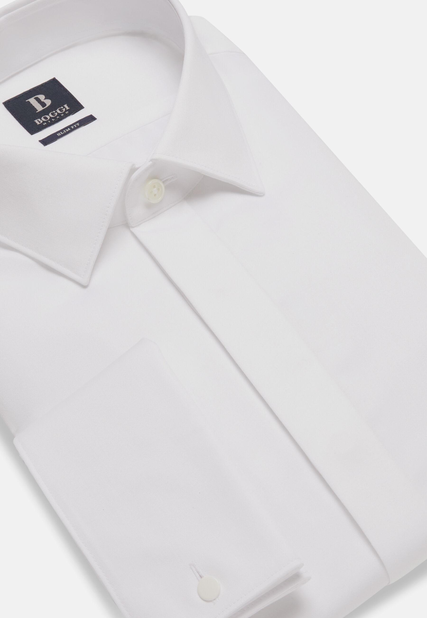 قميص ساتان قطني بقصة نحيفة أبيض, White, large image number 4