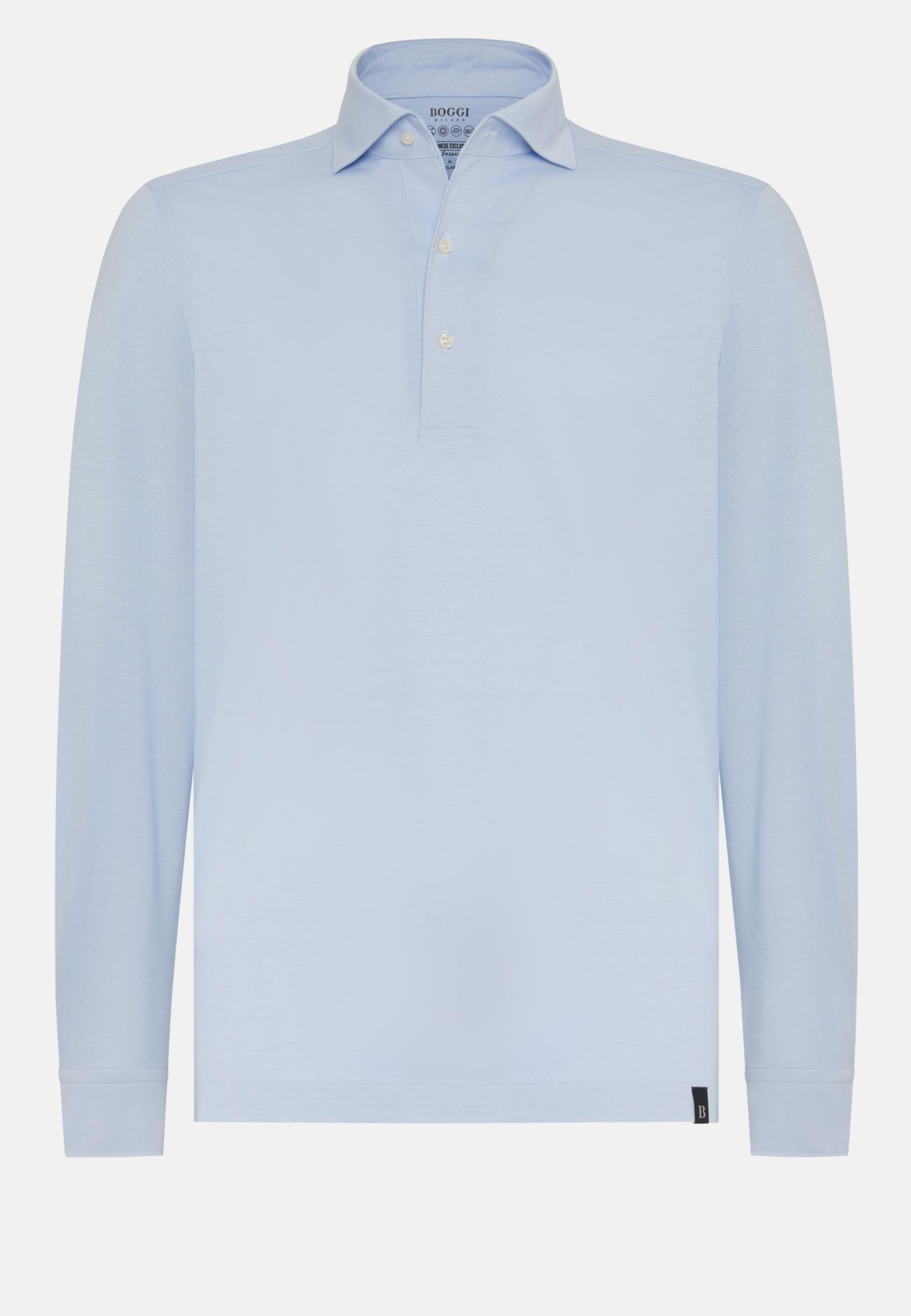 Japanese Jersey Polo Shirt Blue, Light Blue, large image number 8