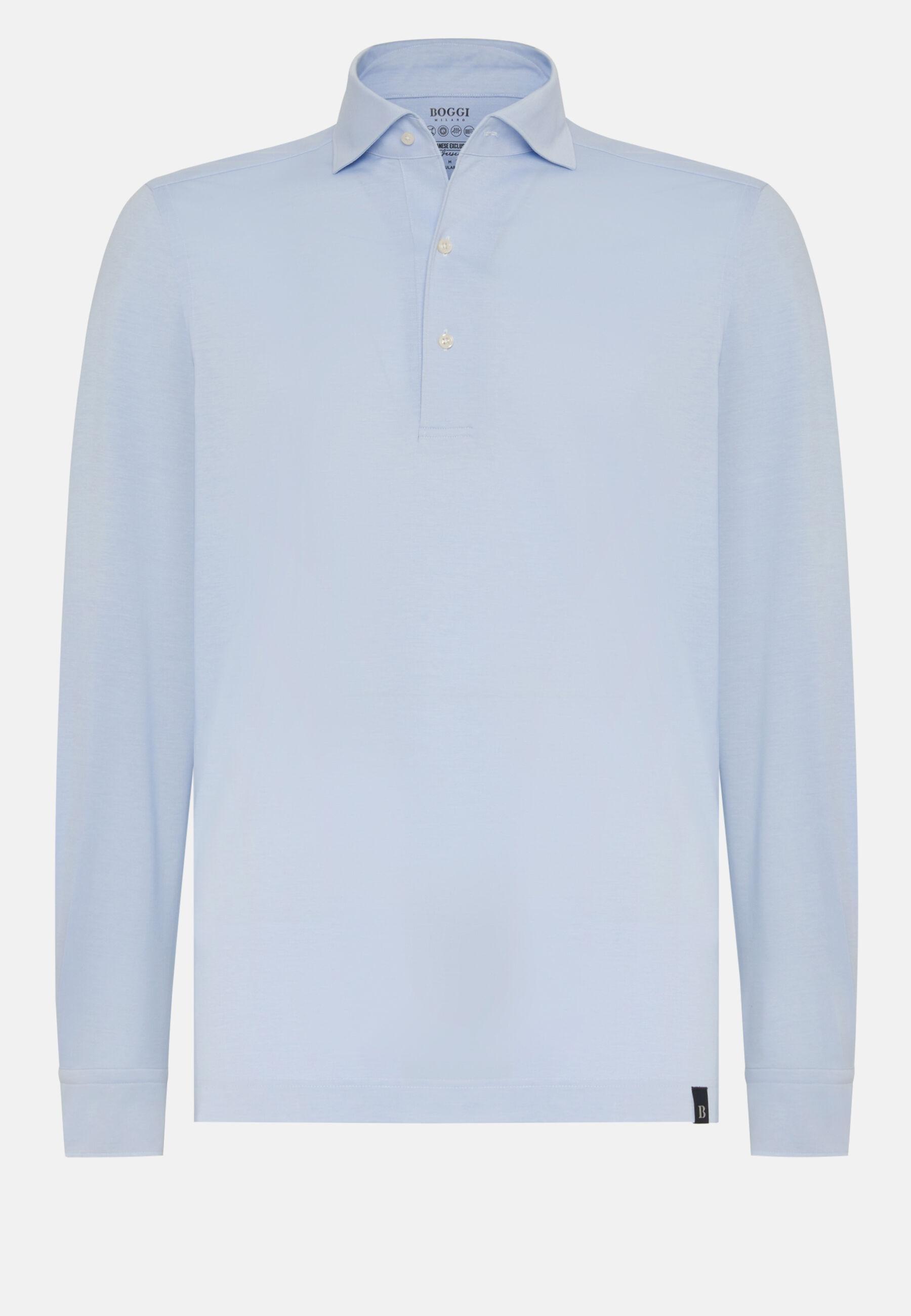 Japanese Jersey Polo Shirt Blue, Light Blue, large image number 9