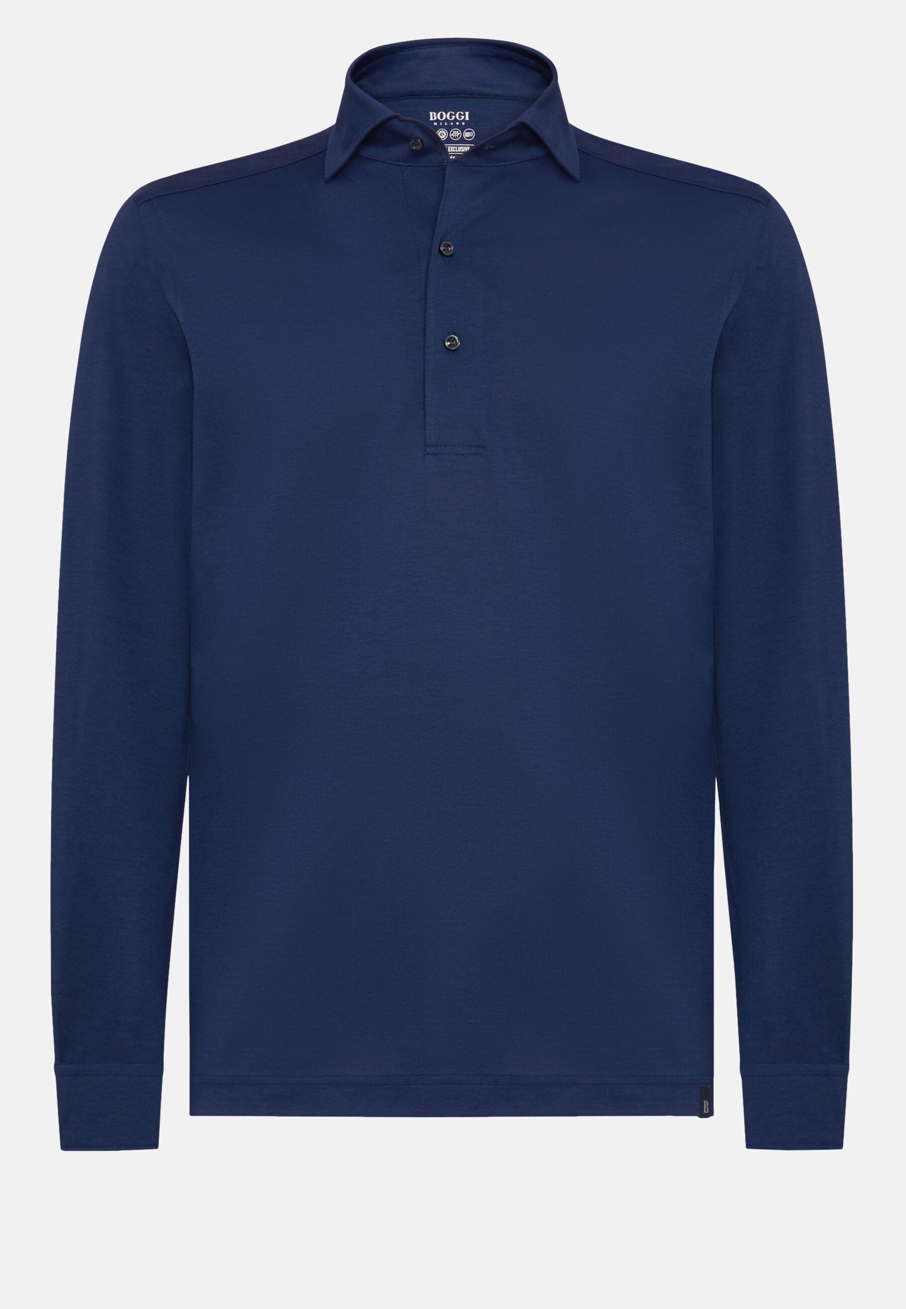 Polo Shirt in Japanese Jersey, Navy Blue, Navy blue, large image number 8