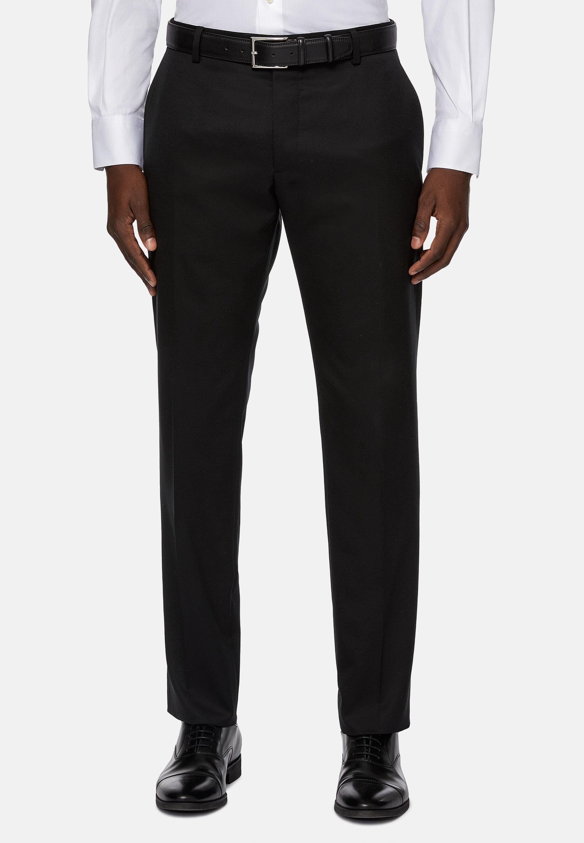Trousers in Stretch Knitted Wool, Black, Black, large image number 0